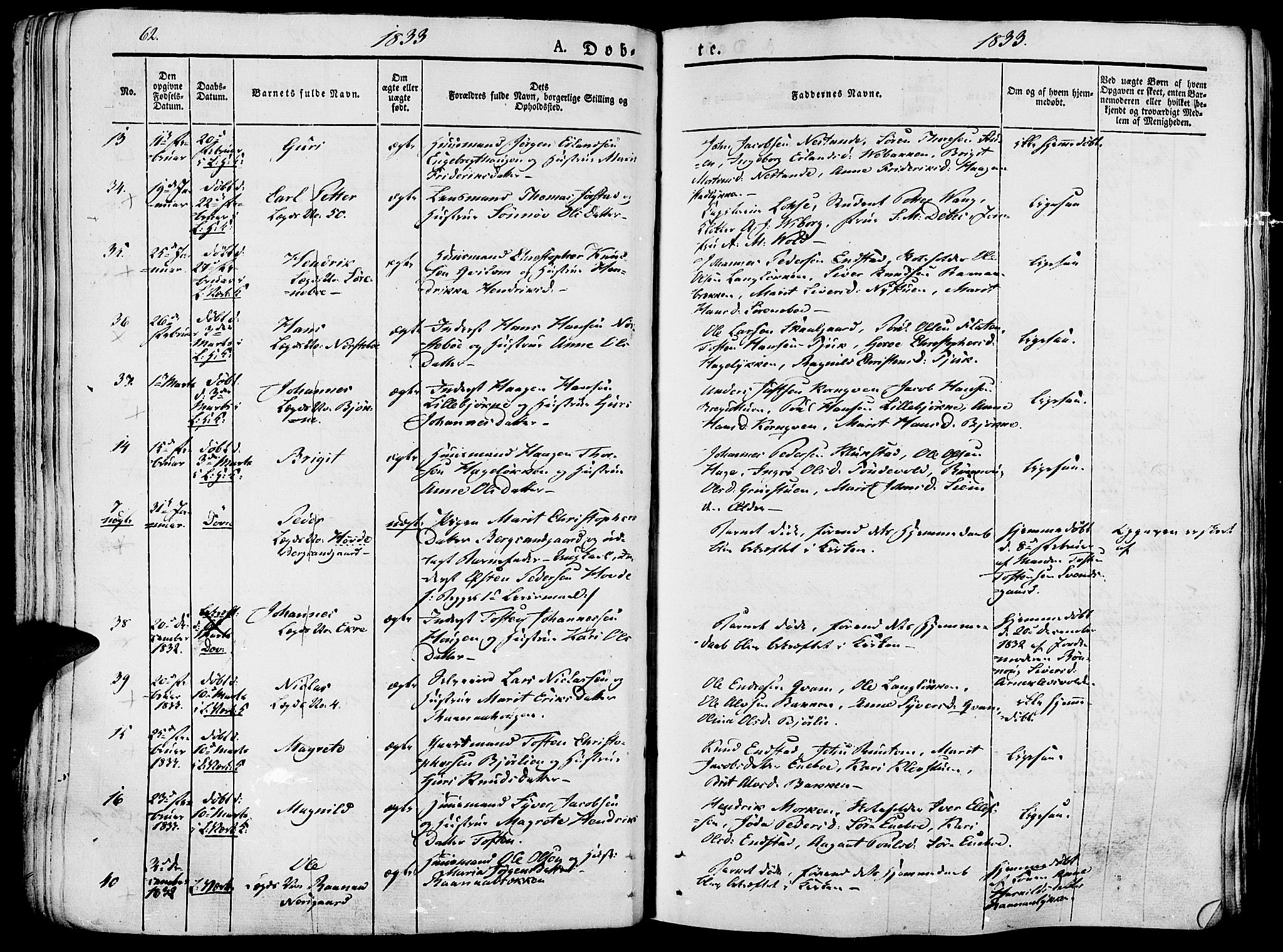 Lesja prestekontor, AV/SAH-PREST-068/H/Ha/Haa/L0005: Parish register (official) no. 5, 1830-1842, p. 62