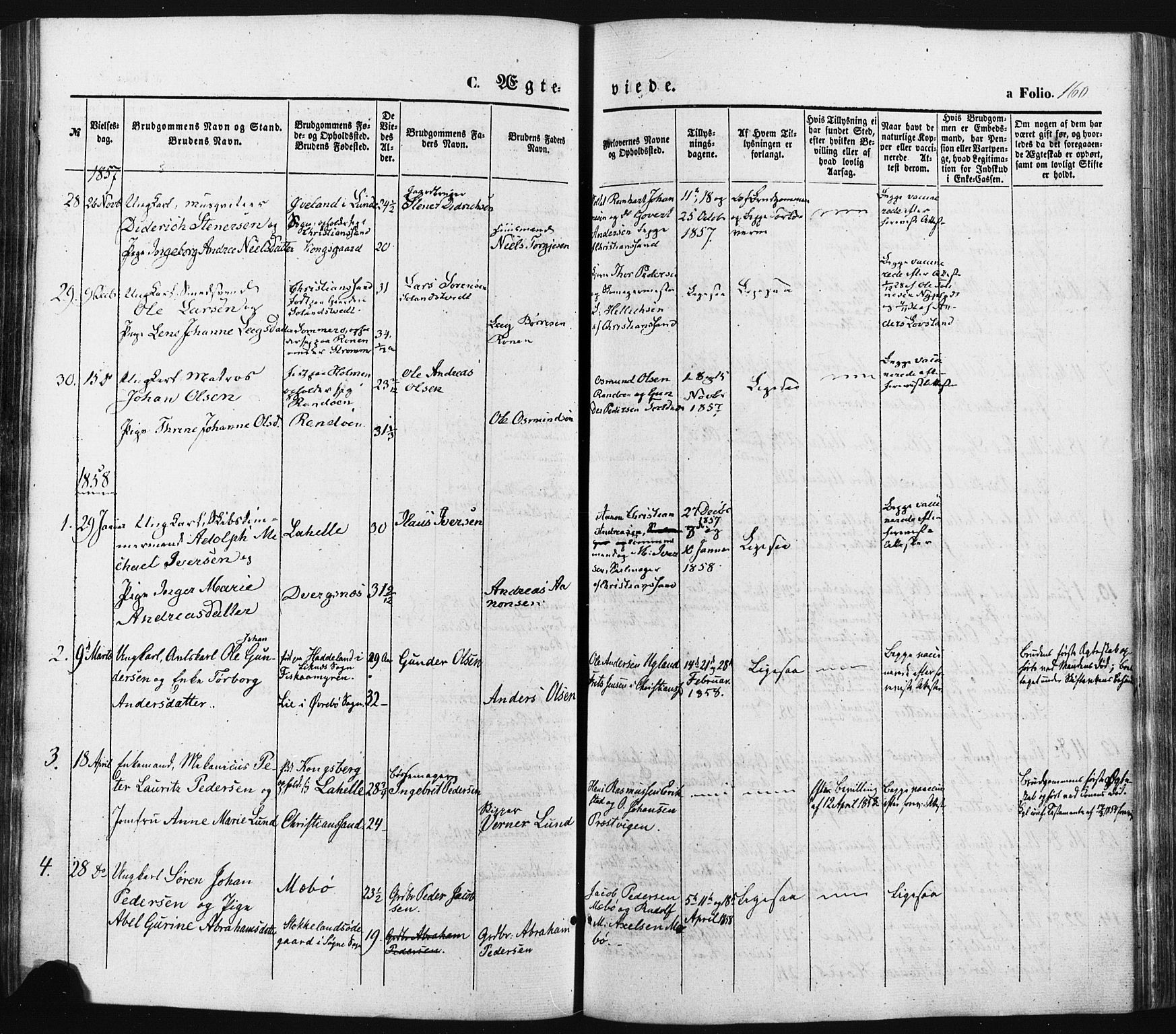 Oddernes sokneprestkontor, SAK/1111-0033/F/Fa/Faa/L0007: Parish register (official) no. A 7, 1851-1863, p. 160