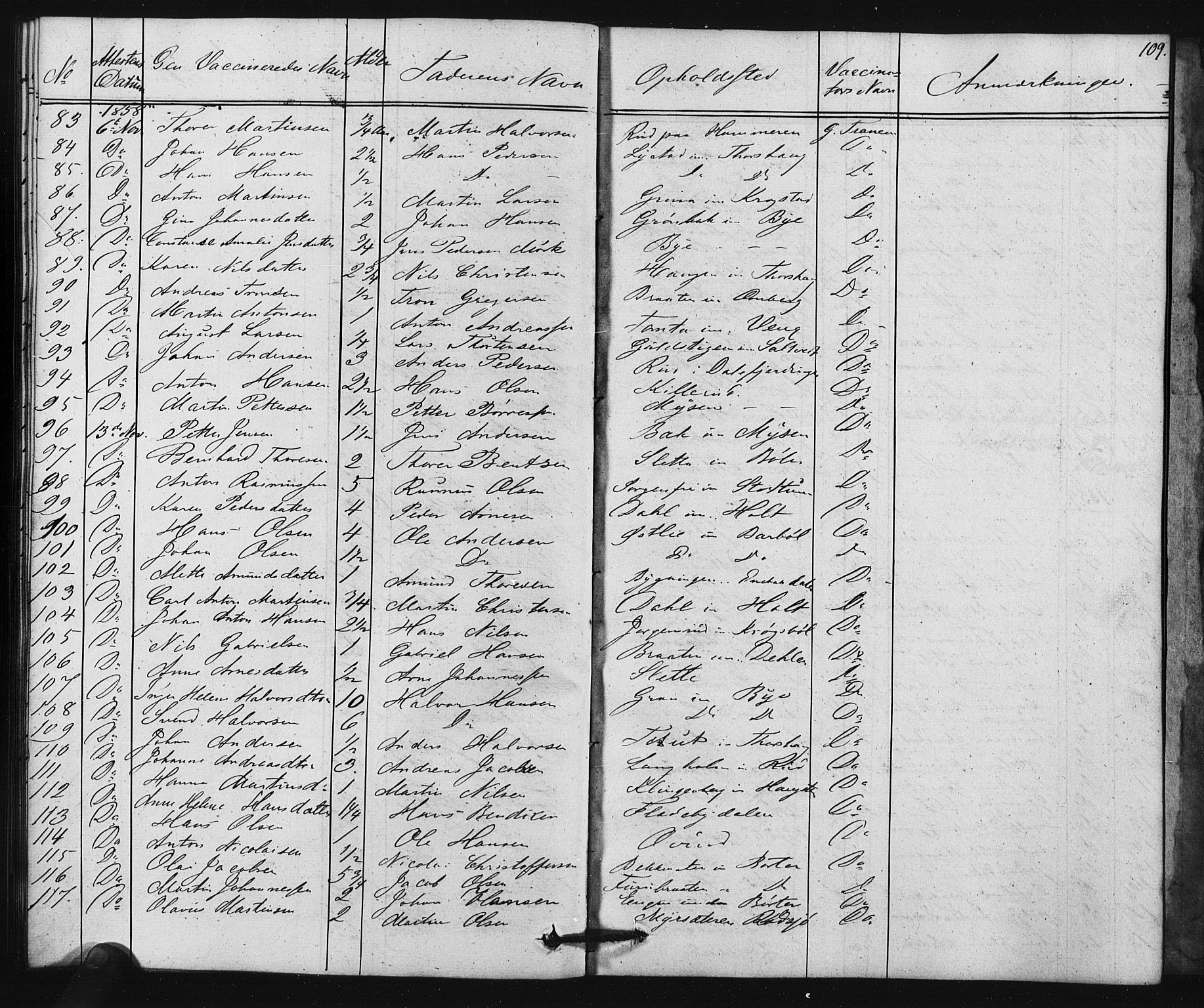 Enebakk prestekontor Kirkebøker, SAO/A-10171c/F/Fa/L0015: Parish register (official) no. I 15, 1830-1867, p. 109