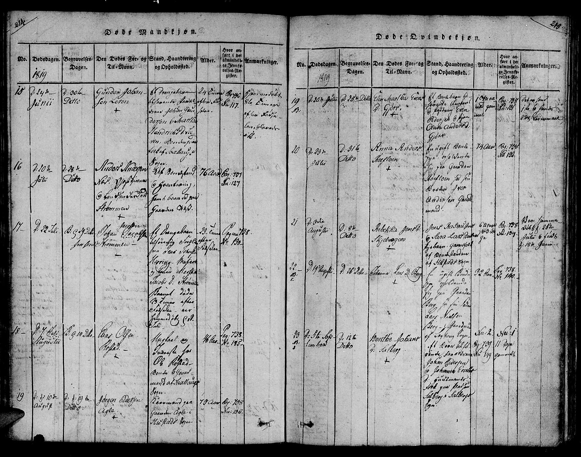 Ministerialprotokoller, klokkerbøker og fødselsregistre - Nord-Trøndelag, AV/SAT-A-1458/730/L0275: Parish register (official) no. 730A04, 1816-1822, p. 214-215