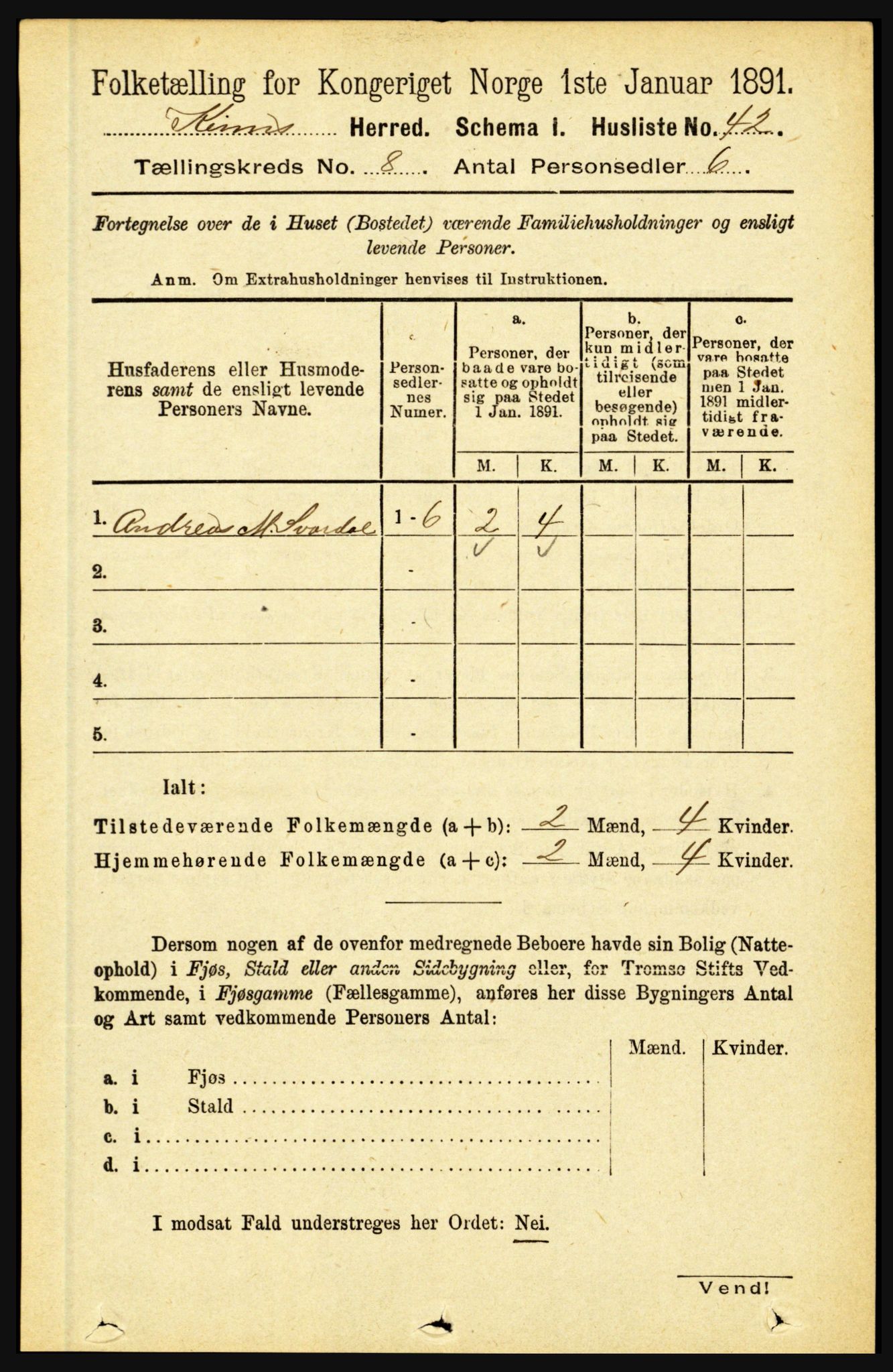 RA, 1891 census for 1437 Kinn, 1891, p. 3099