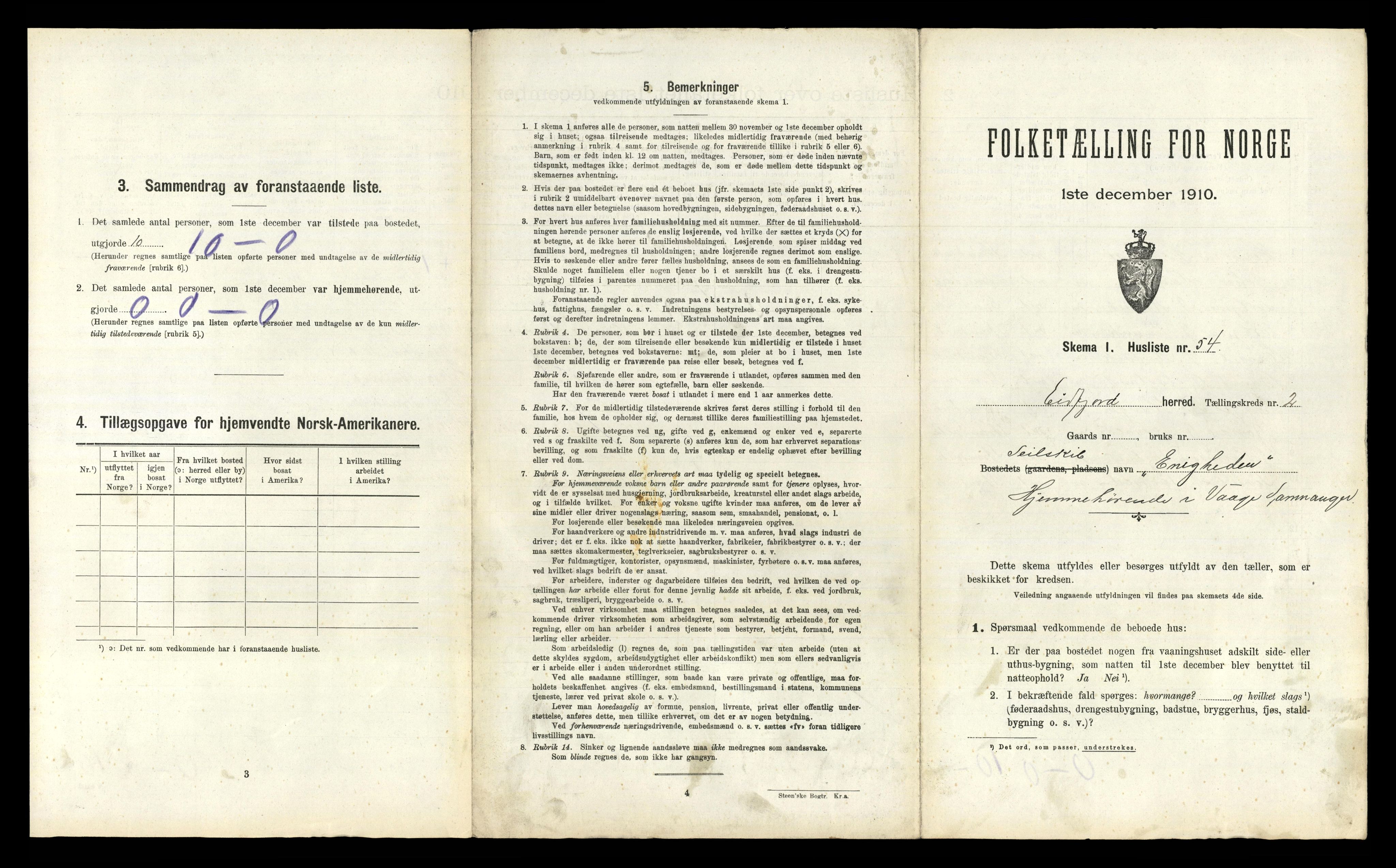 RA, 1910 census for Eidfjord, 1910, p. 225