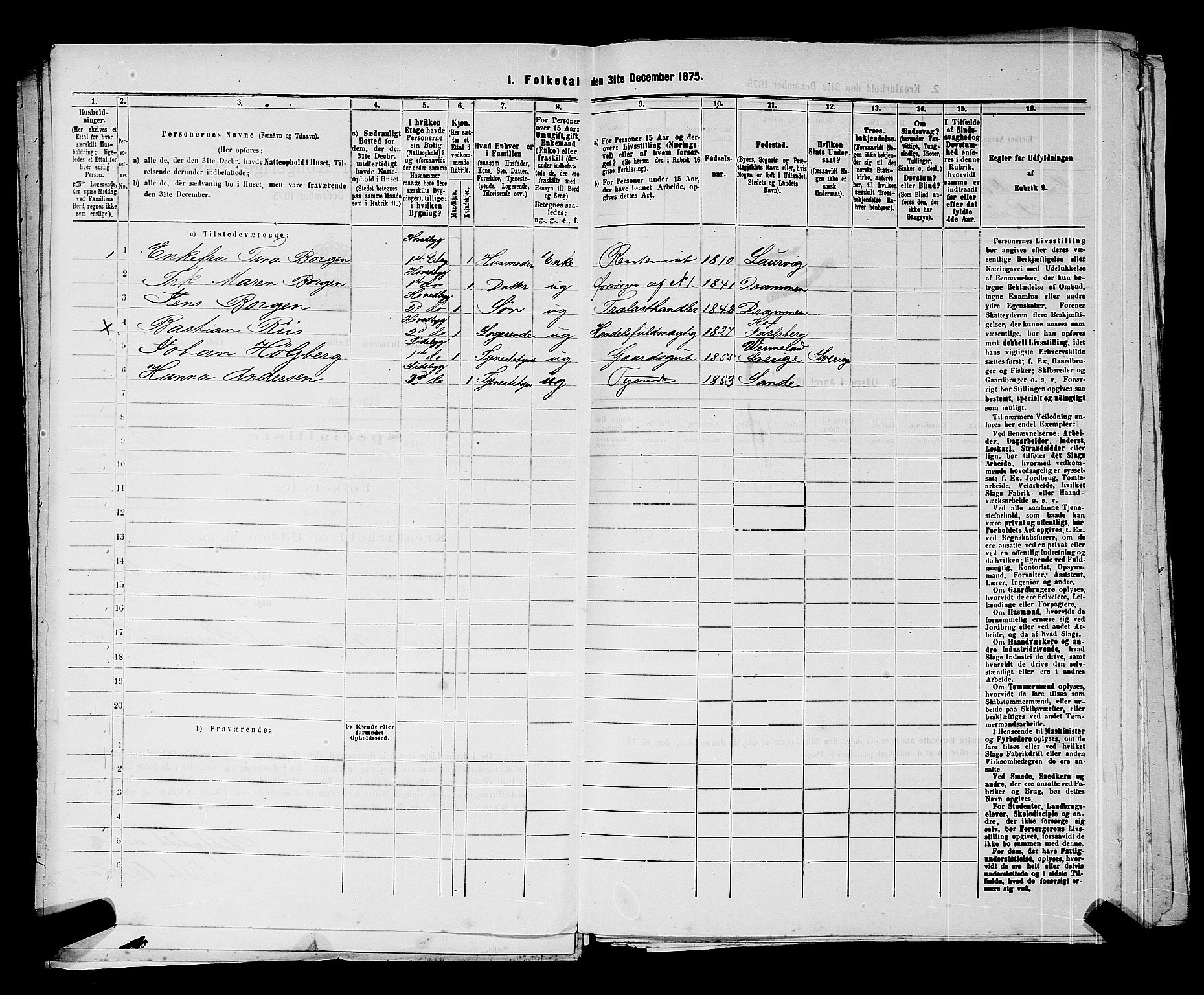 SAKO, 1875 census for 0602 Drammen, 1875, p. 422