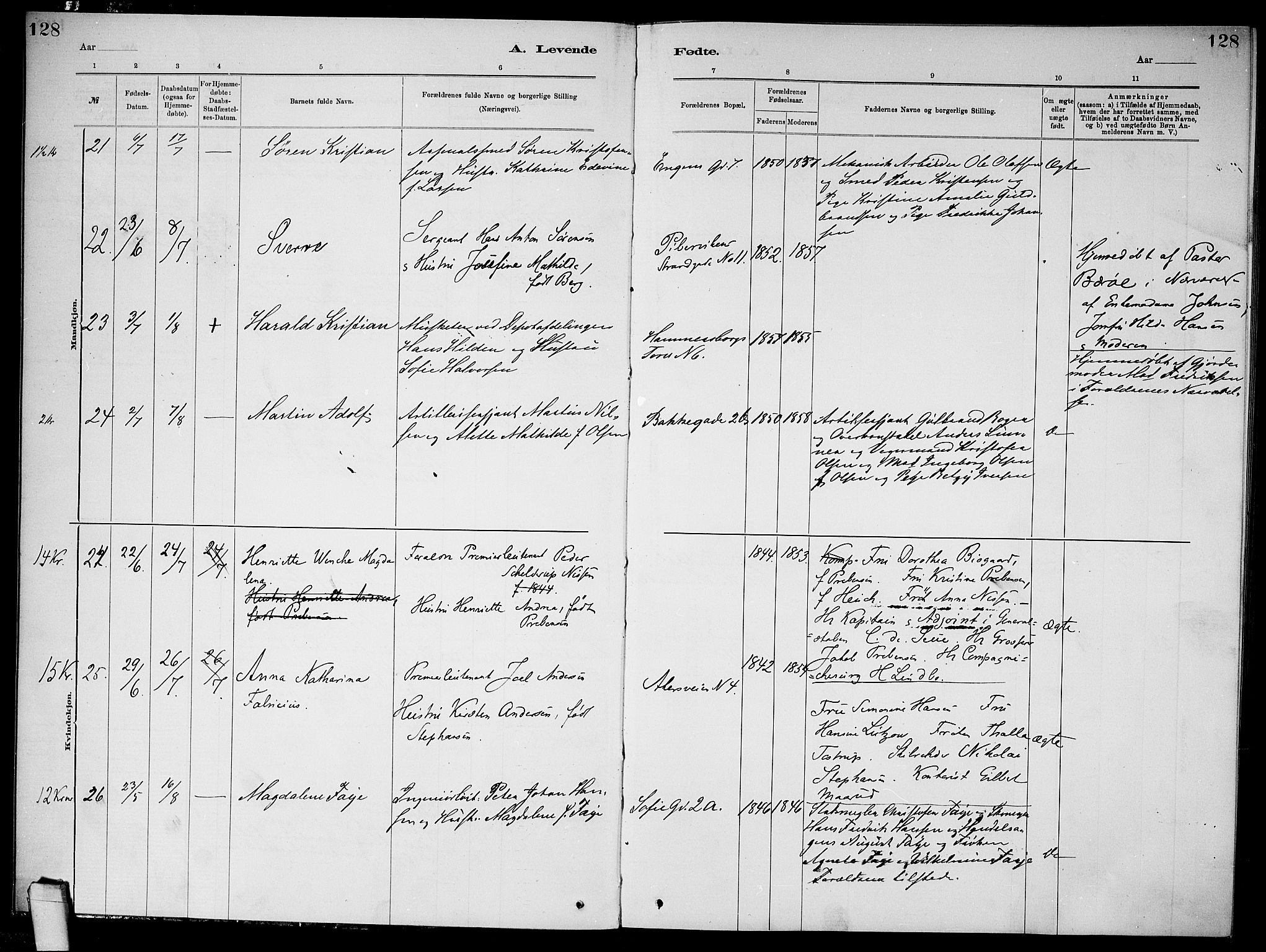 Garnisonsmenigheten Kirkebøker, AV/SAO-A-10846/G/Ga/L0007: Parish register (copy) no. 7, 1881-1881, p. 128