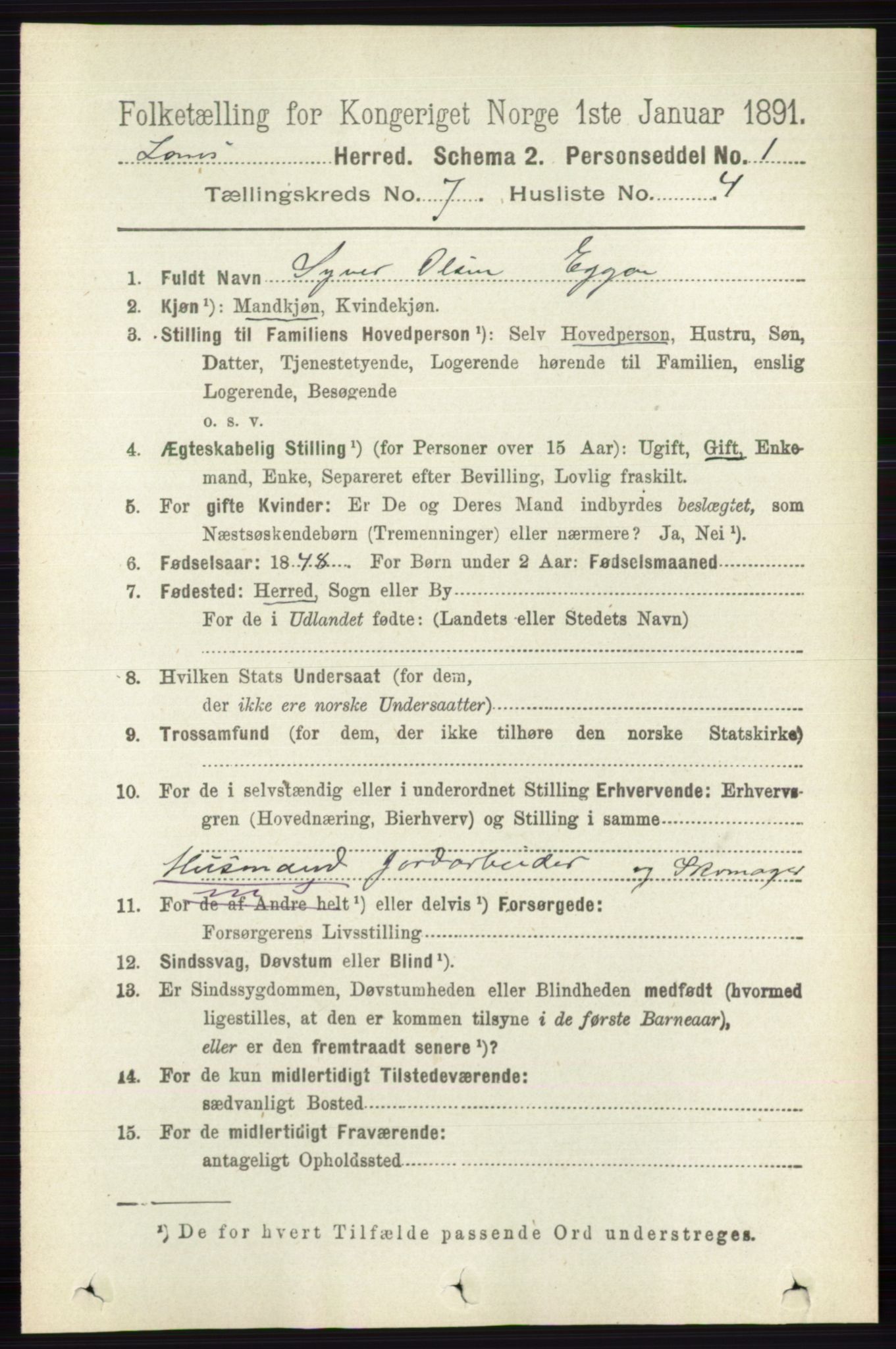 RA, 1891 census for 0514 Lom, 1891, p. 2820