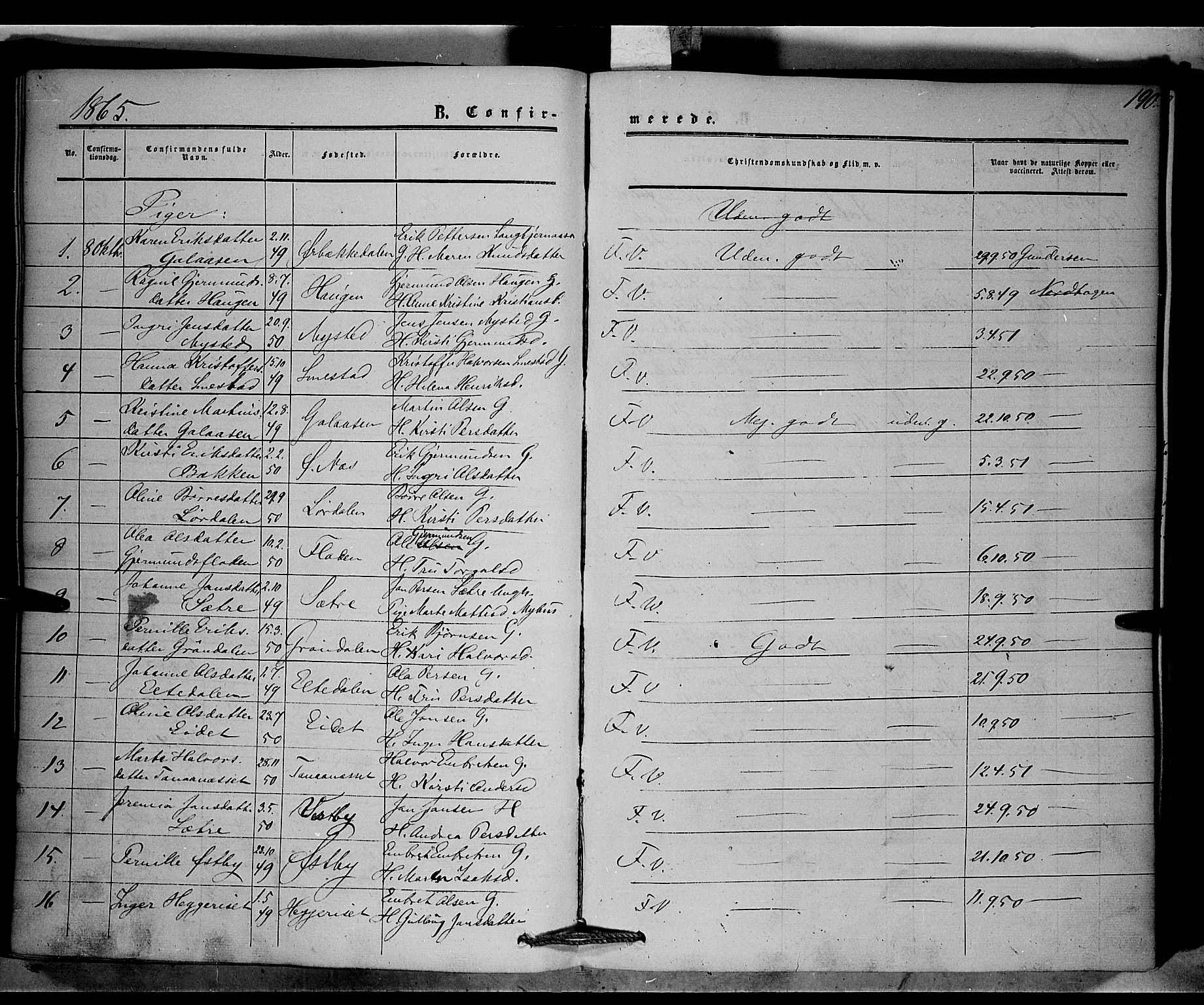 Trysil prestekontor, AV/SAH-PREST-046/H/Ha/Haa/L0005: Parish register (official) no. 5, 1851-1865, p. 190