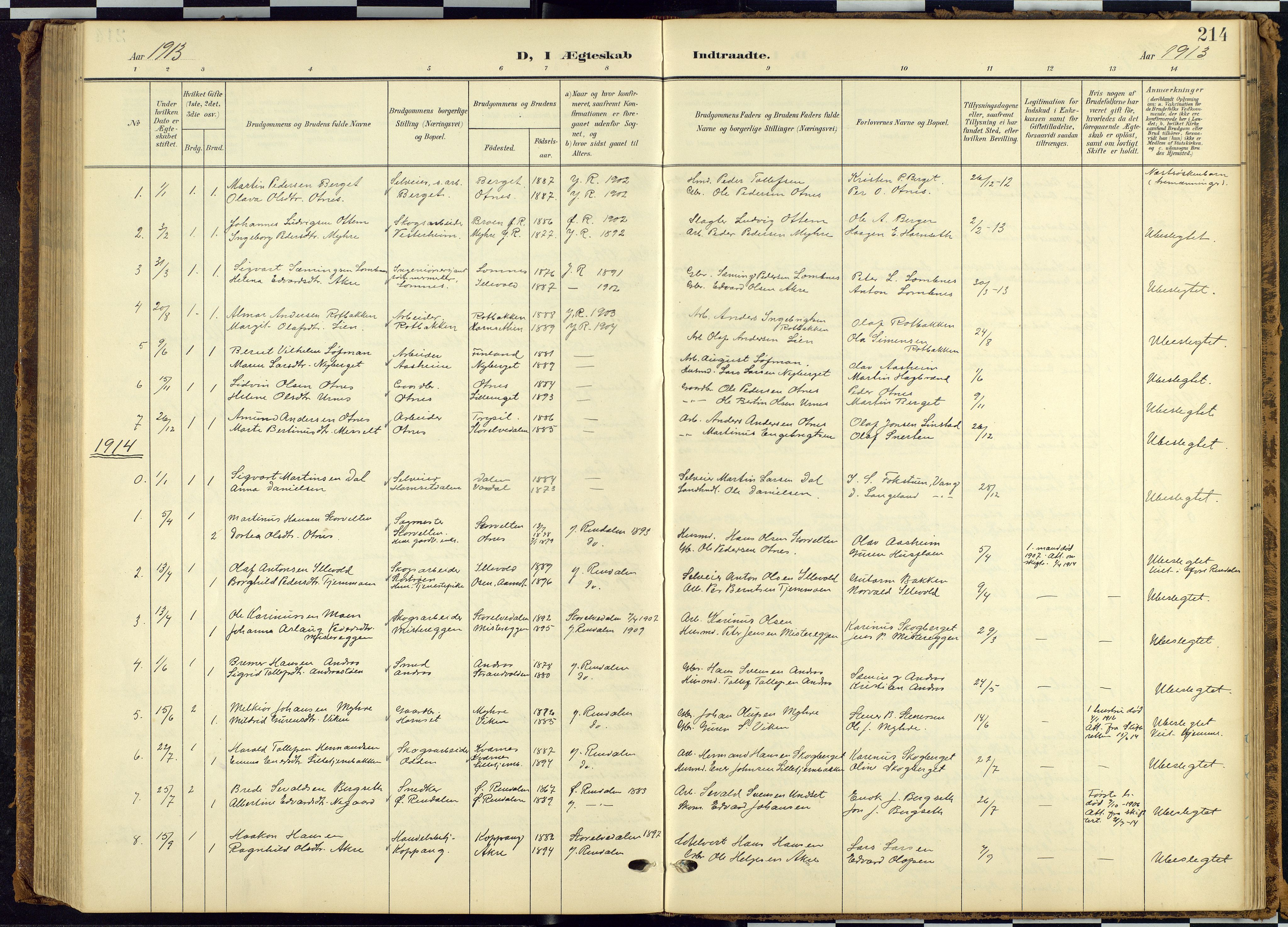 Rendalen prestekontor, AV/SAH-PREST-054/H/Ha/Hab/L0010: Parish register (copy) no. 10, 1903-1940, p. 214