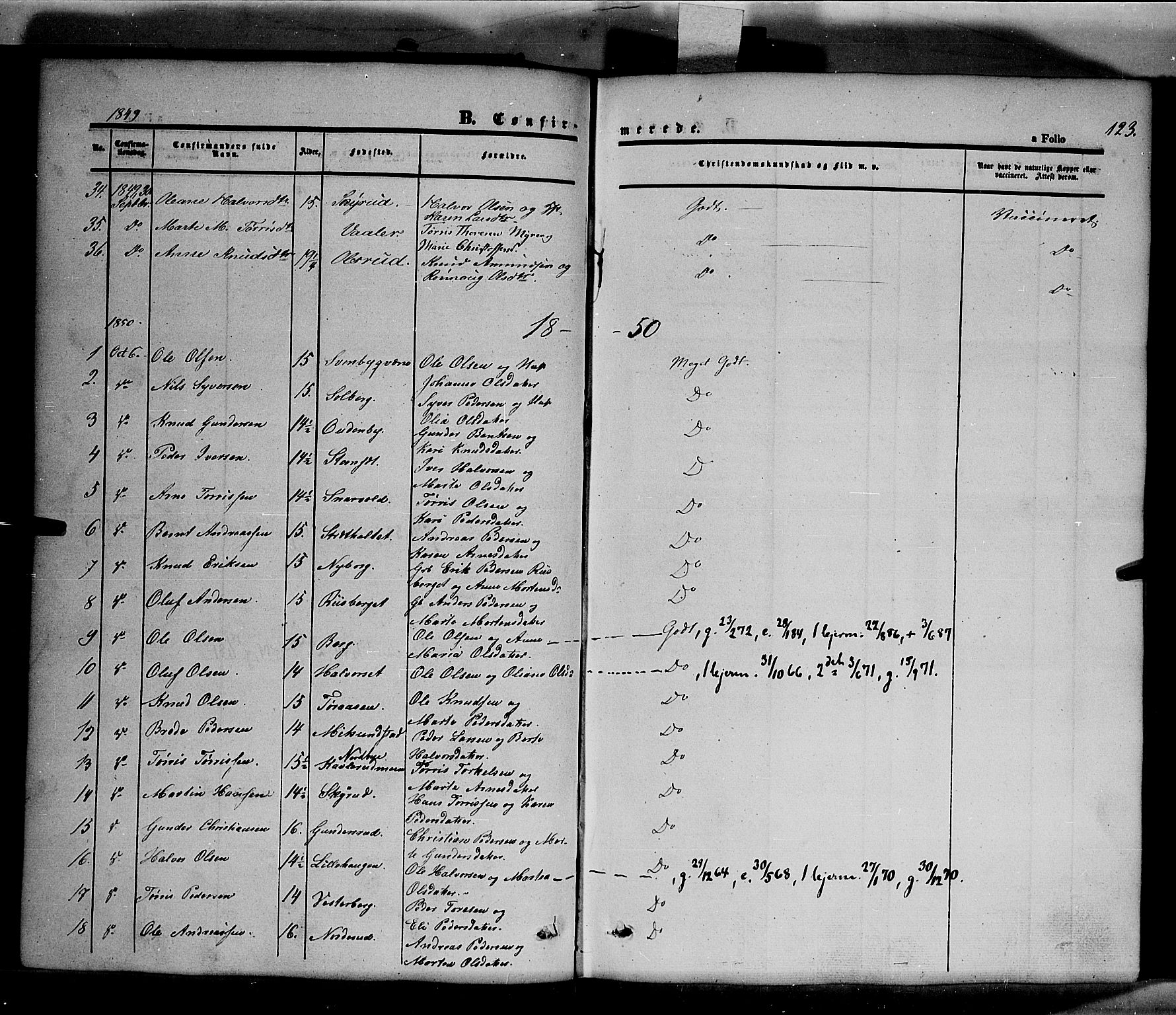 Våler prestekontor, Hedmark, AV/SAH-PREST-040/H/Ha/Haa/L0001: Parish register (official) no. 1, 1849-1878, p. 123