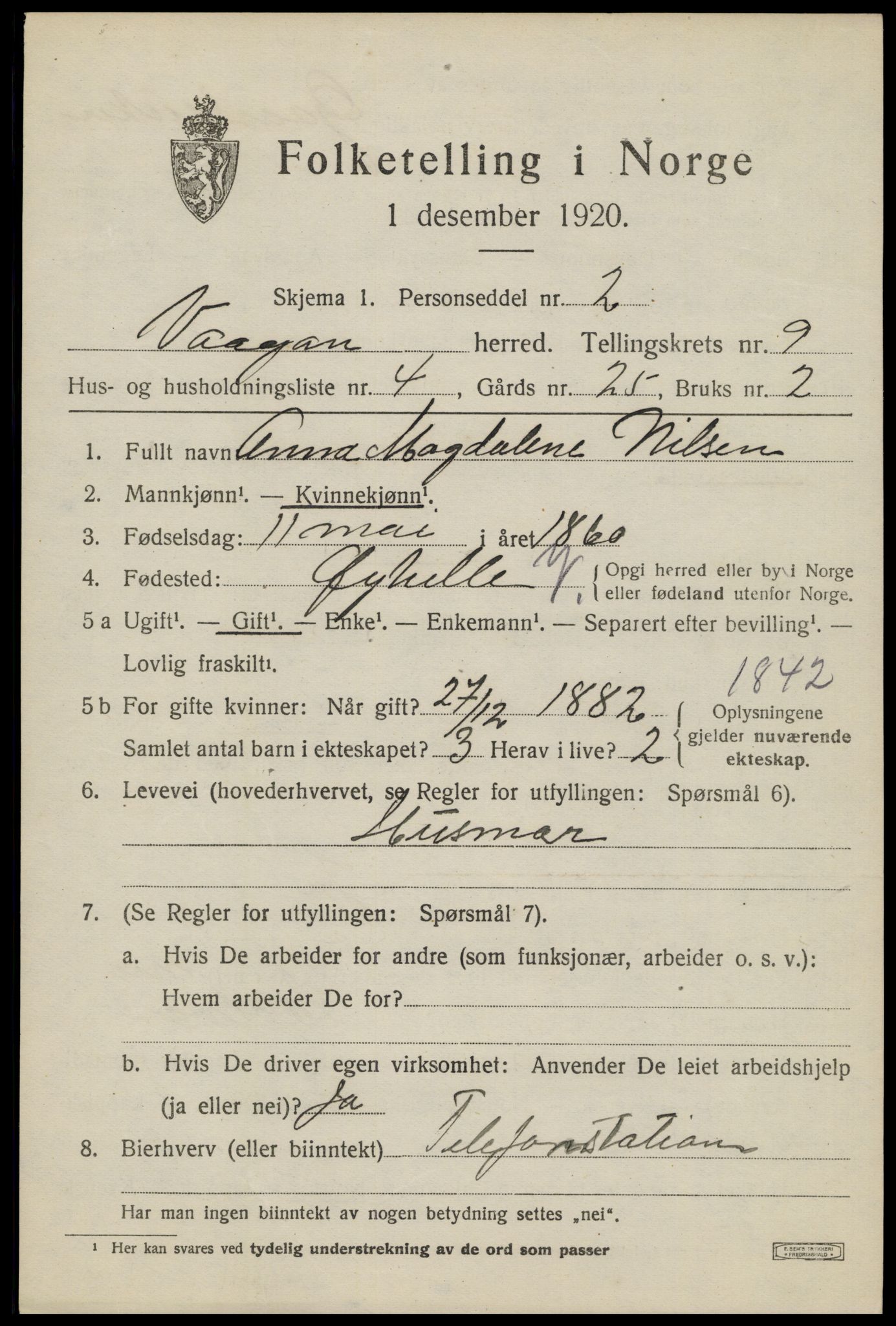 SAT, 1920 census for Vågan, 1920, p. 8149