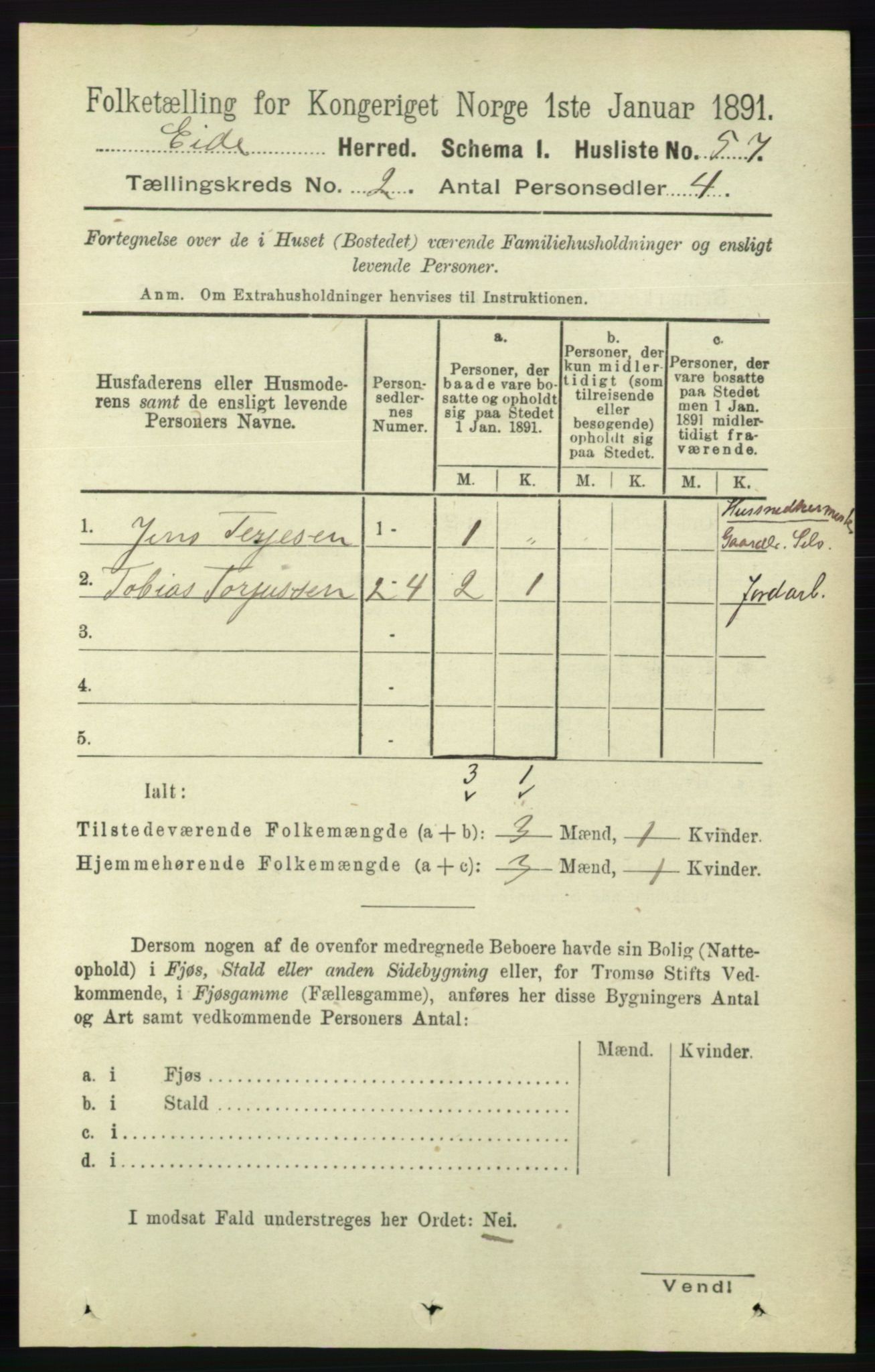 RA, 1891 census for 0925 Eide, 1891, p. 340