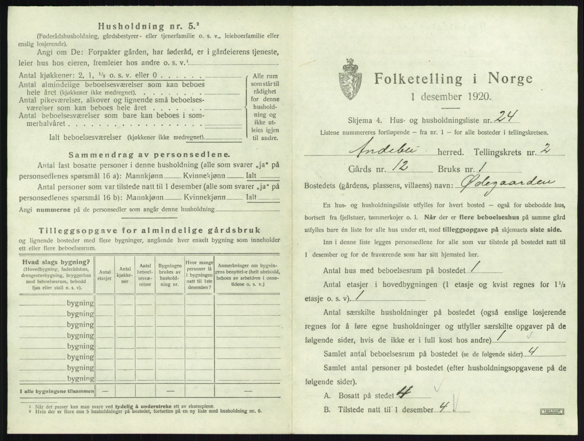 SAKO, 1920 census for Andebu, 1920, p. 174