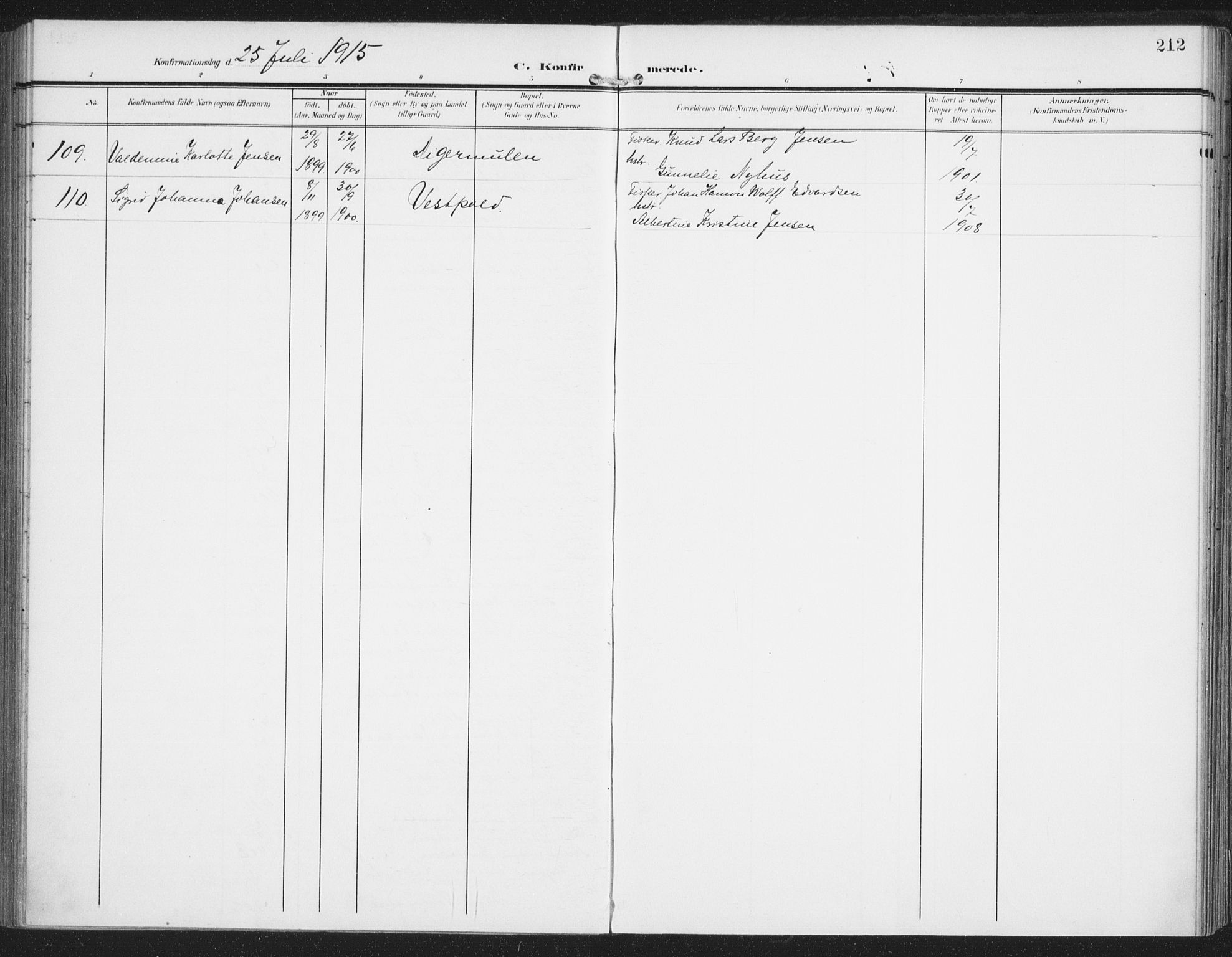 Ministerialprotokoller, klokkerbøker og fødselsregistre - Nordland, AV/SAT-A-1459/874/L1063: Parish register (official) no. 874A07, 1907-1915, p. 212