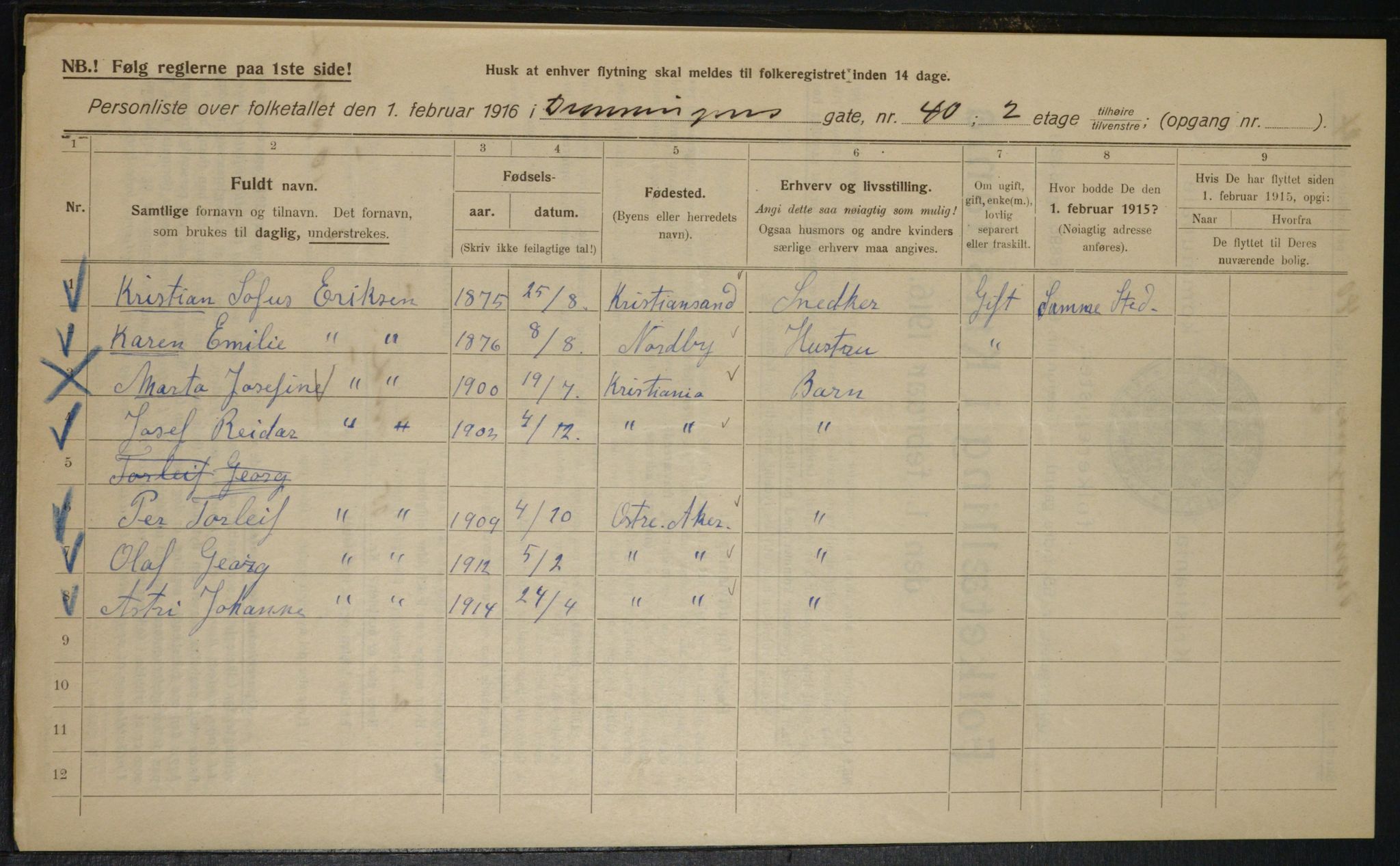 OBA, Municipal Census 1916 for Kristiania, 1916, p. 17483