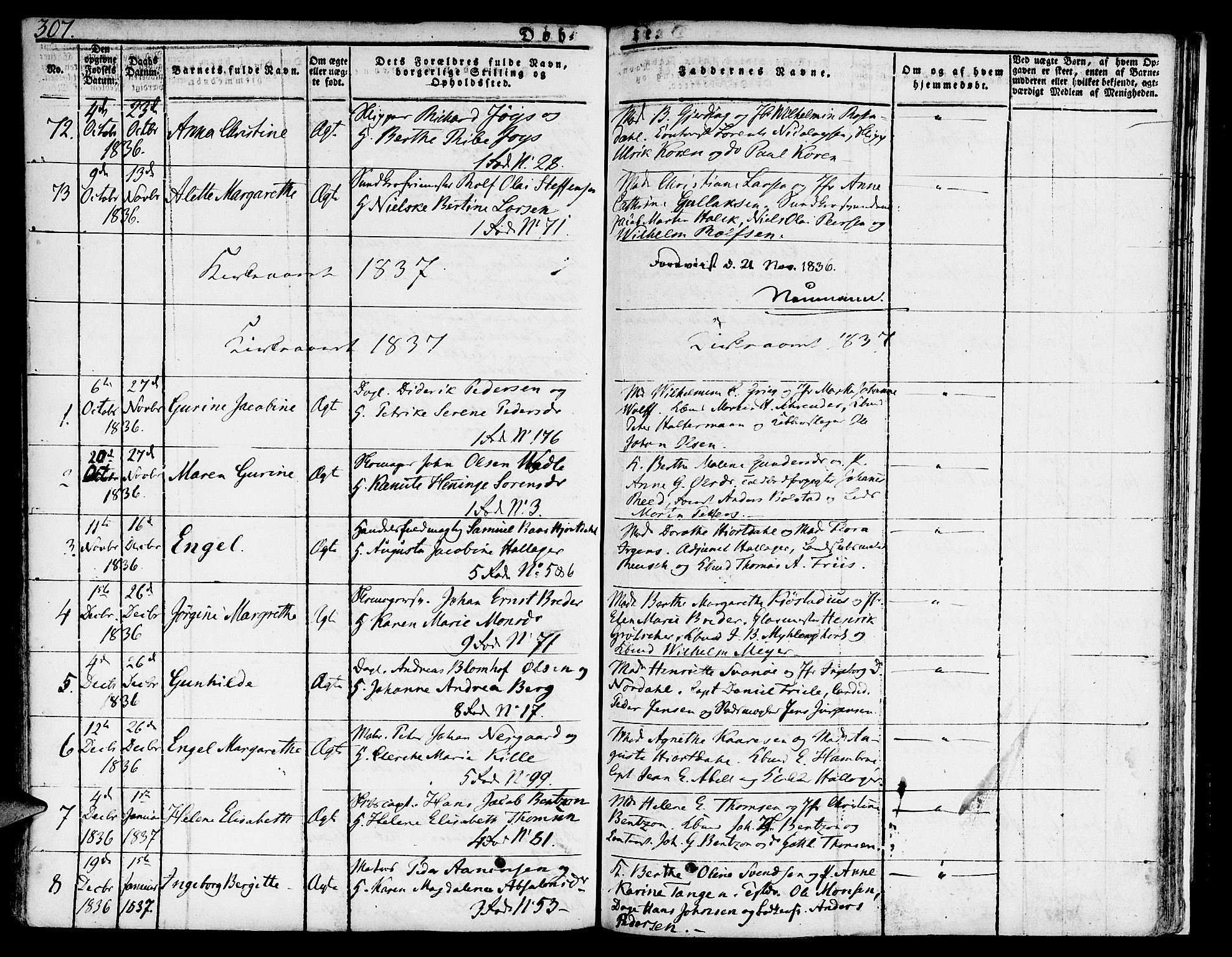 Nykirken Sokneprestembete, AV/SAB-A-77101/H/Hab: Parish register (copy) no. A 5I, 1821-1841, p. 307