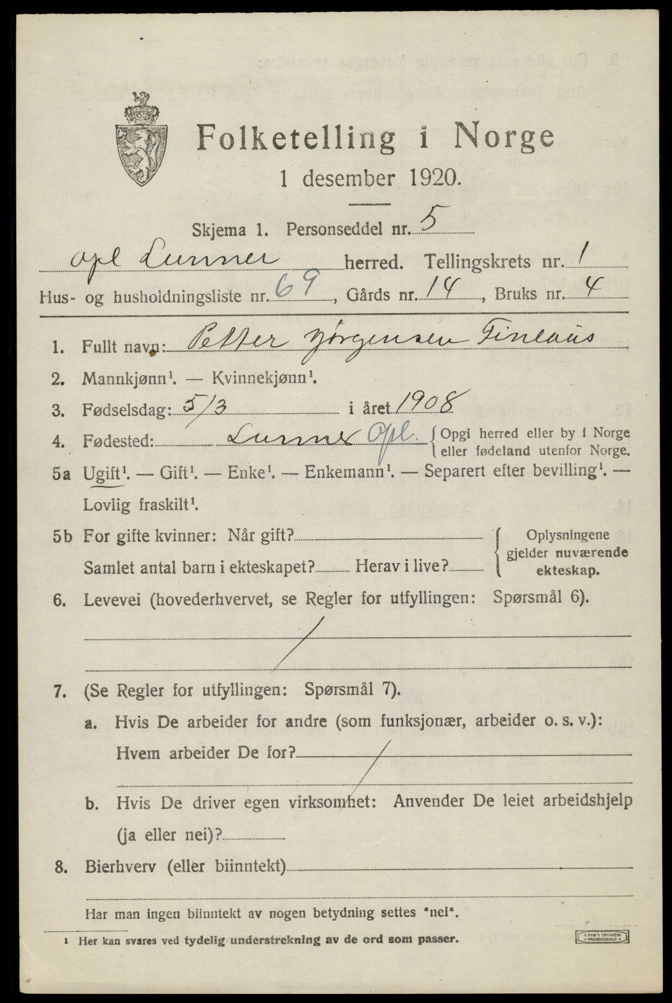 SAH, 1920 census for Lunner, 1920, p. 2531