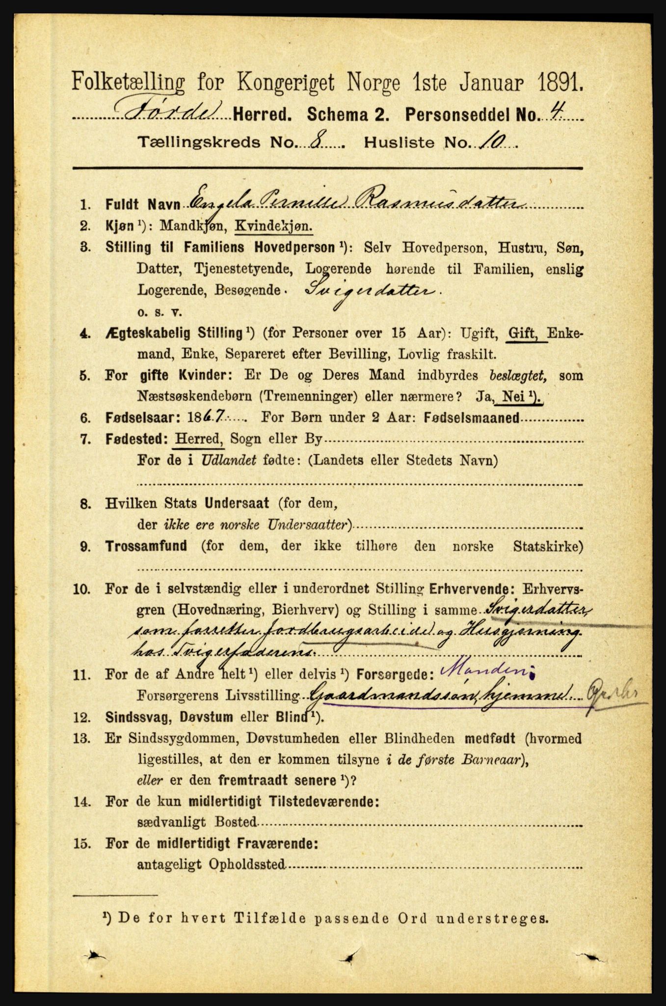 RA, 1891 census for 1432 Førde, 1891, p. 2947