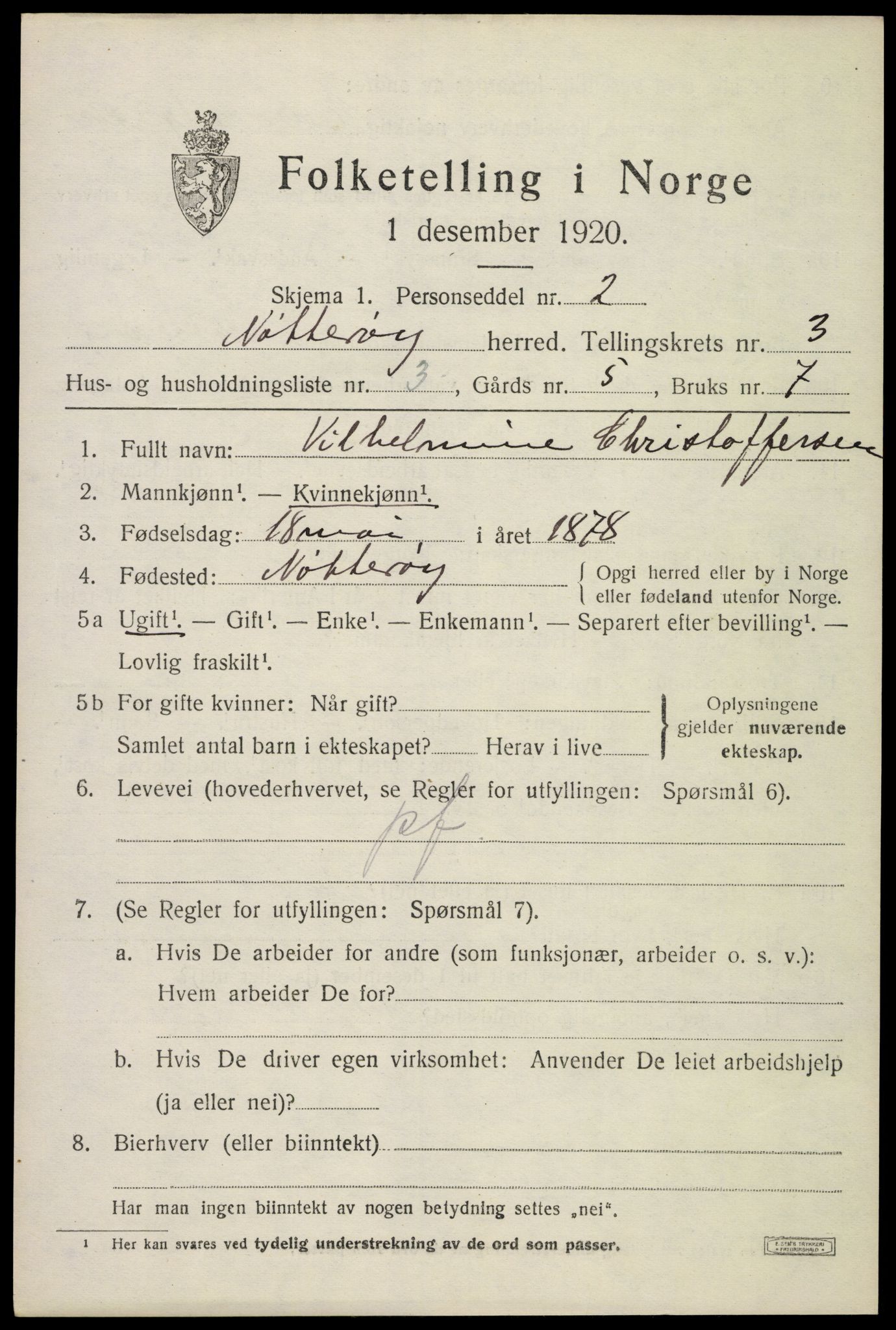 SAKO, 1920 census for Nøtterøy, 1920, p. 5581