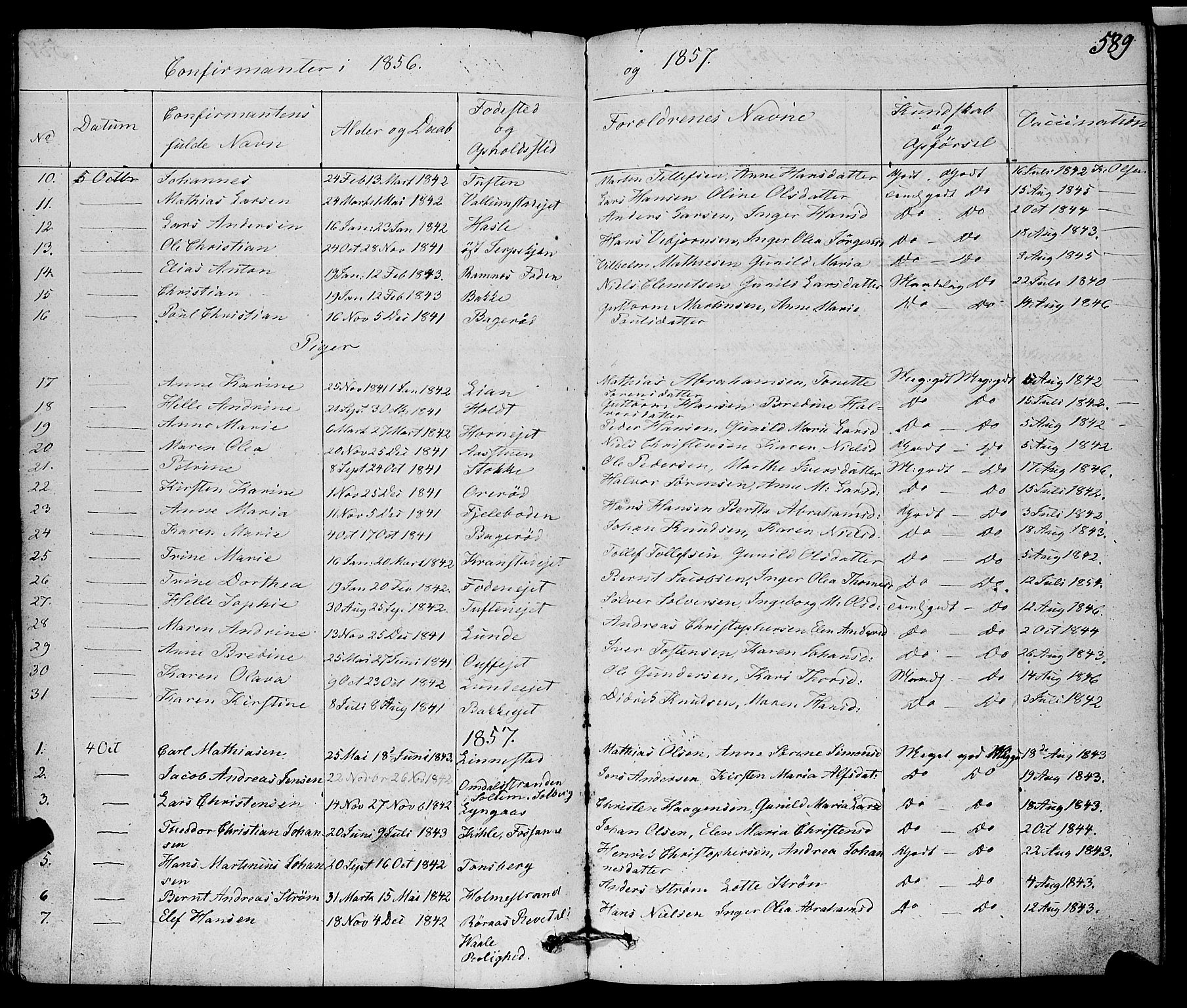 Ramnes kirkebøker, AV/SAKO-A-314/F/Fa/L0005: Parish register (official) no. I 5, 1841-1861, p. 588-589