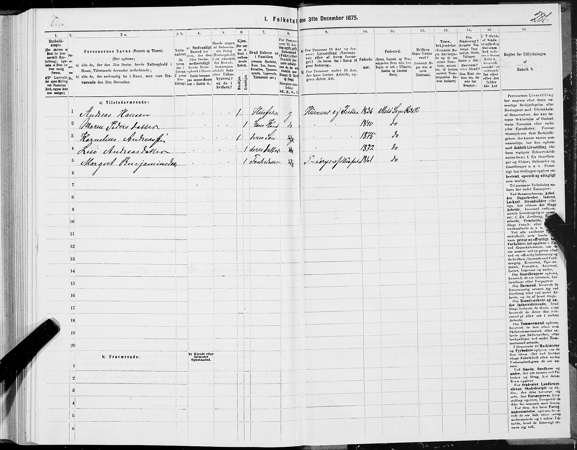 SAT, 1875 census for 1836P Rødøy, 1875, p. 4281