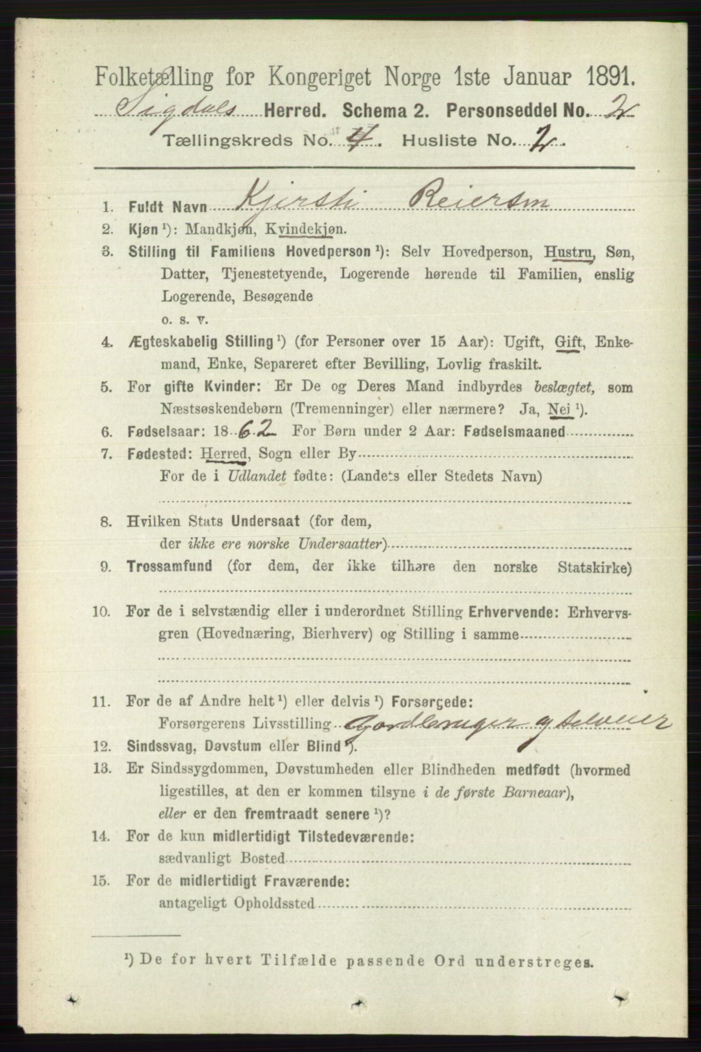 RA, 1891 census for 0621 Sigdal, 1891, p. 1656