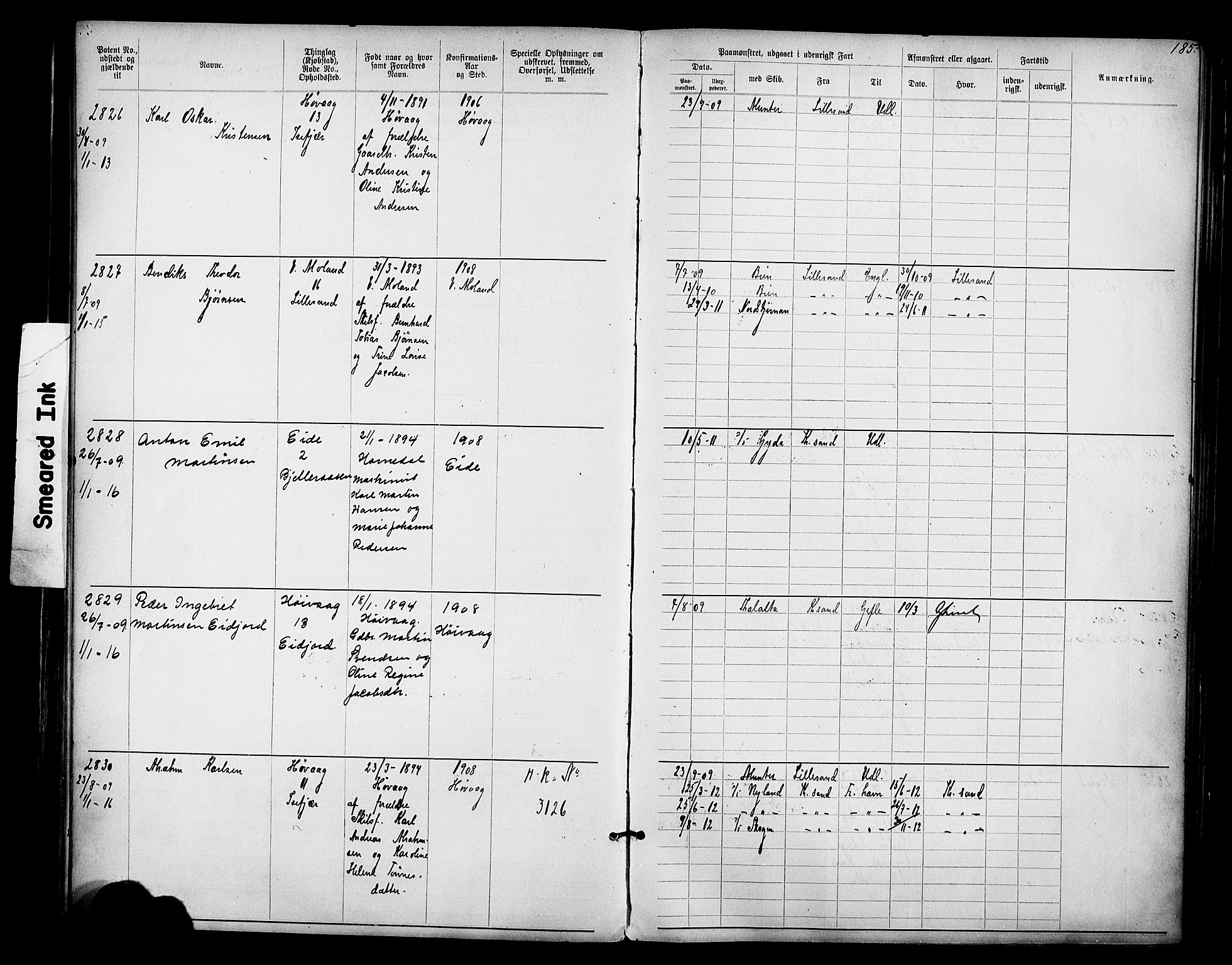 Lillesand mønstringskrets, AV/SAK-2031-0014/F/Fa/L0003: Annotasjonsrulle nr 1911-3489 med register, W-9, 1891-1932, p. 216