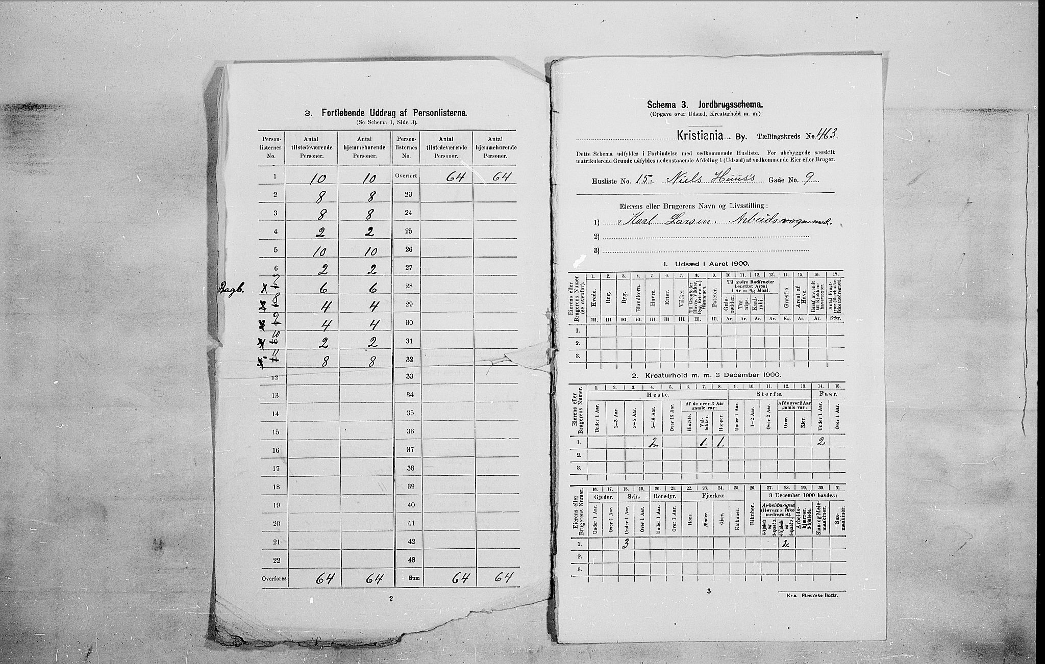 SAO, 1900 census for Kristiania, 1900, p. 63476