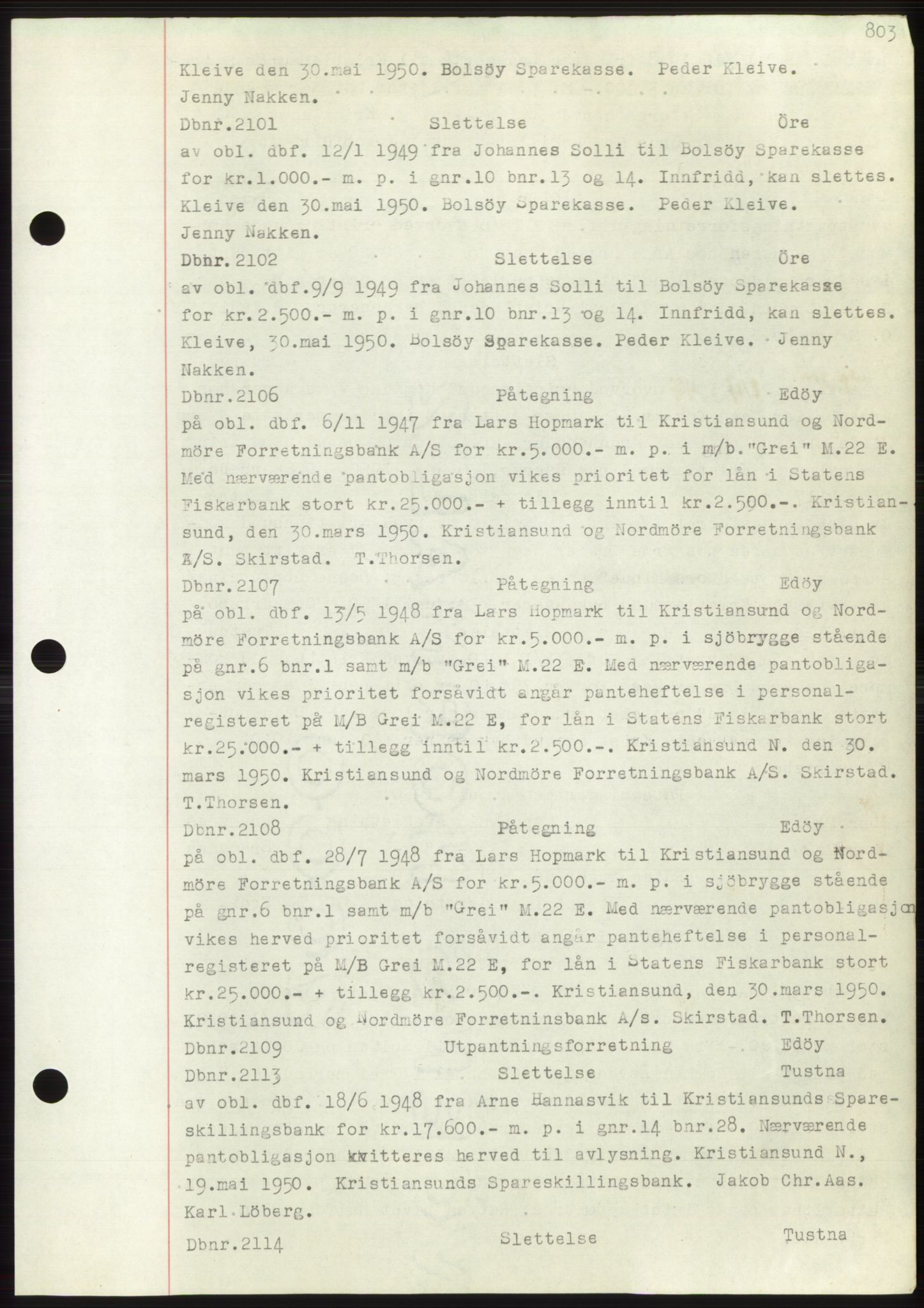 Nordmøre sorenskriveri, SAT/A-4132/1/2/2Ca: Mortgage book no. C82b, 1946-1951, Diary no: : 2101/1950