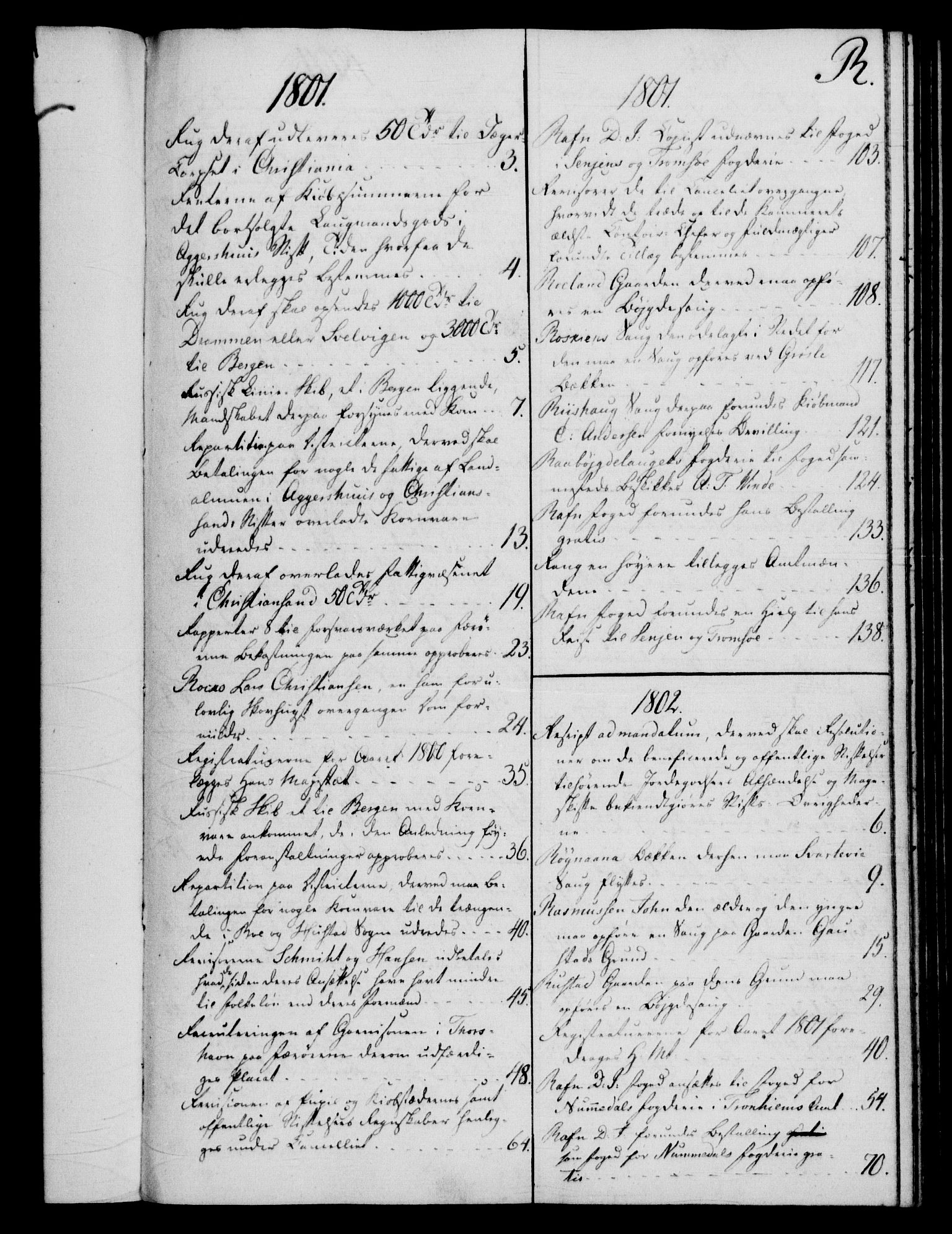 Rentekammeret, Kammerkanselliet, RA/EA-3111/G/Gf/Gfb/L0016: Register til norske relasjons- og resolusjonsprotokoller (merket RK 52.111), 1801-1814, p. 136