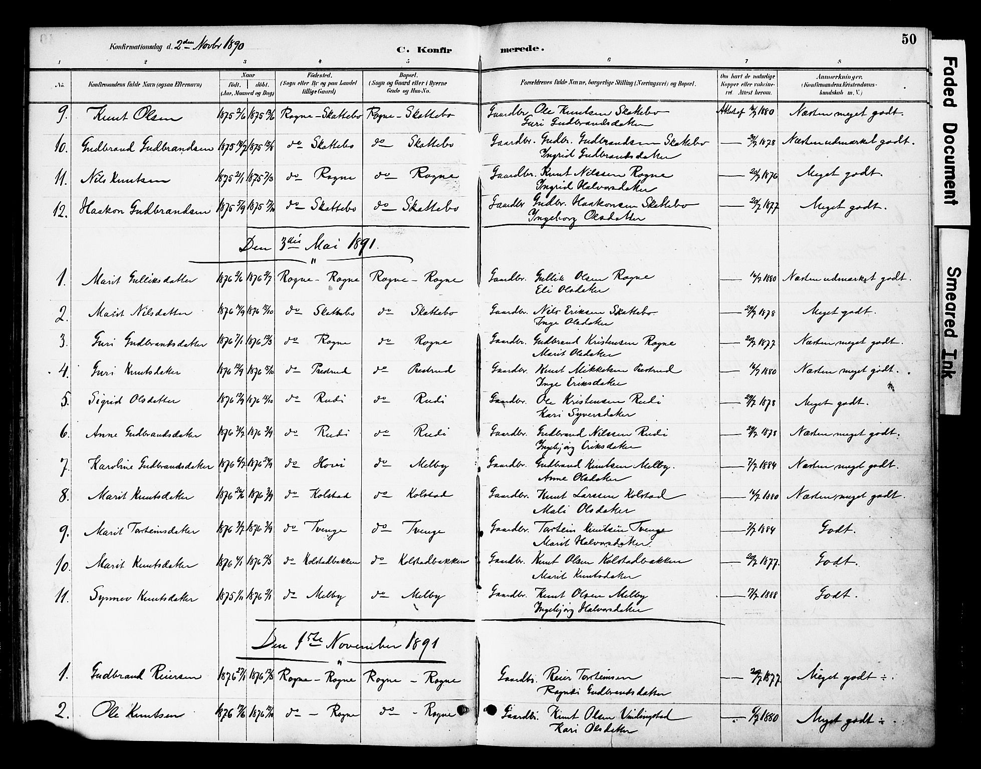 Øystre Slidre prestekontor, AV/SAH-PREST-138/H/Ha/Haa/L0003: Parish register (official) no. 3, 1887-1910, p. 50