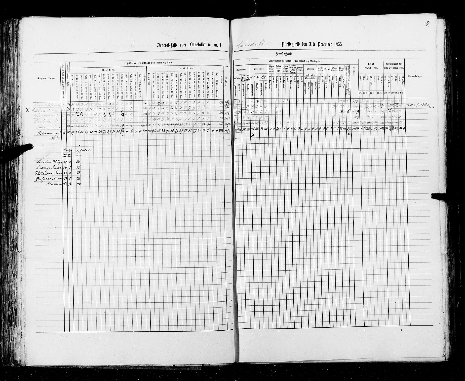 RA, Census 1855, vol. 3: Bratsberg amt, Nedenes amt og Lister og Mandal amt, 1855, p. 91