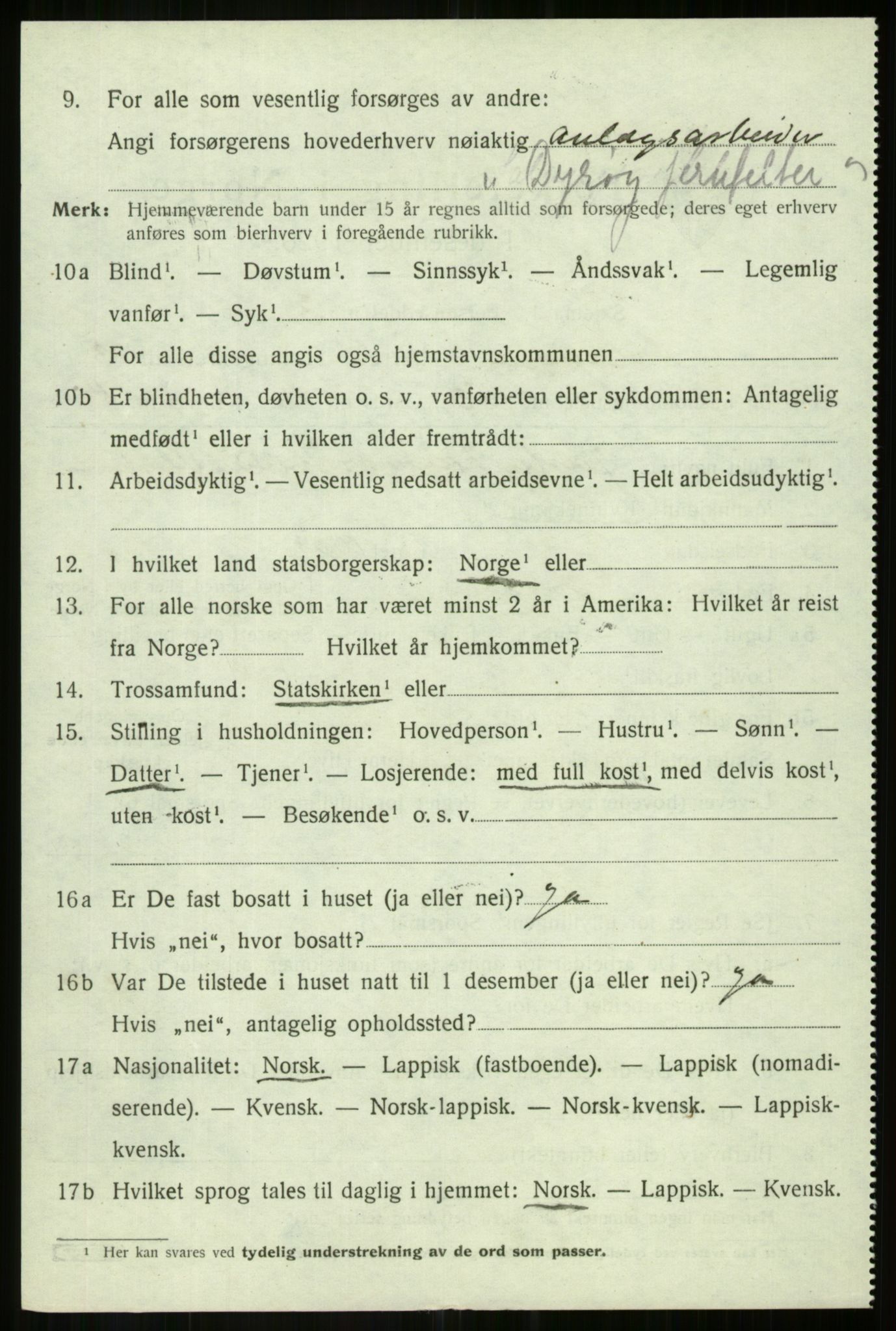 SATØ, 1920 census for Salangen, 1920, p. 2273