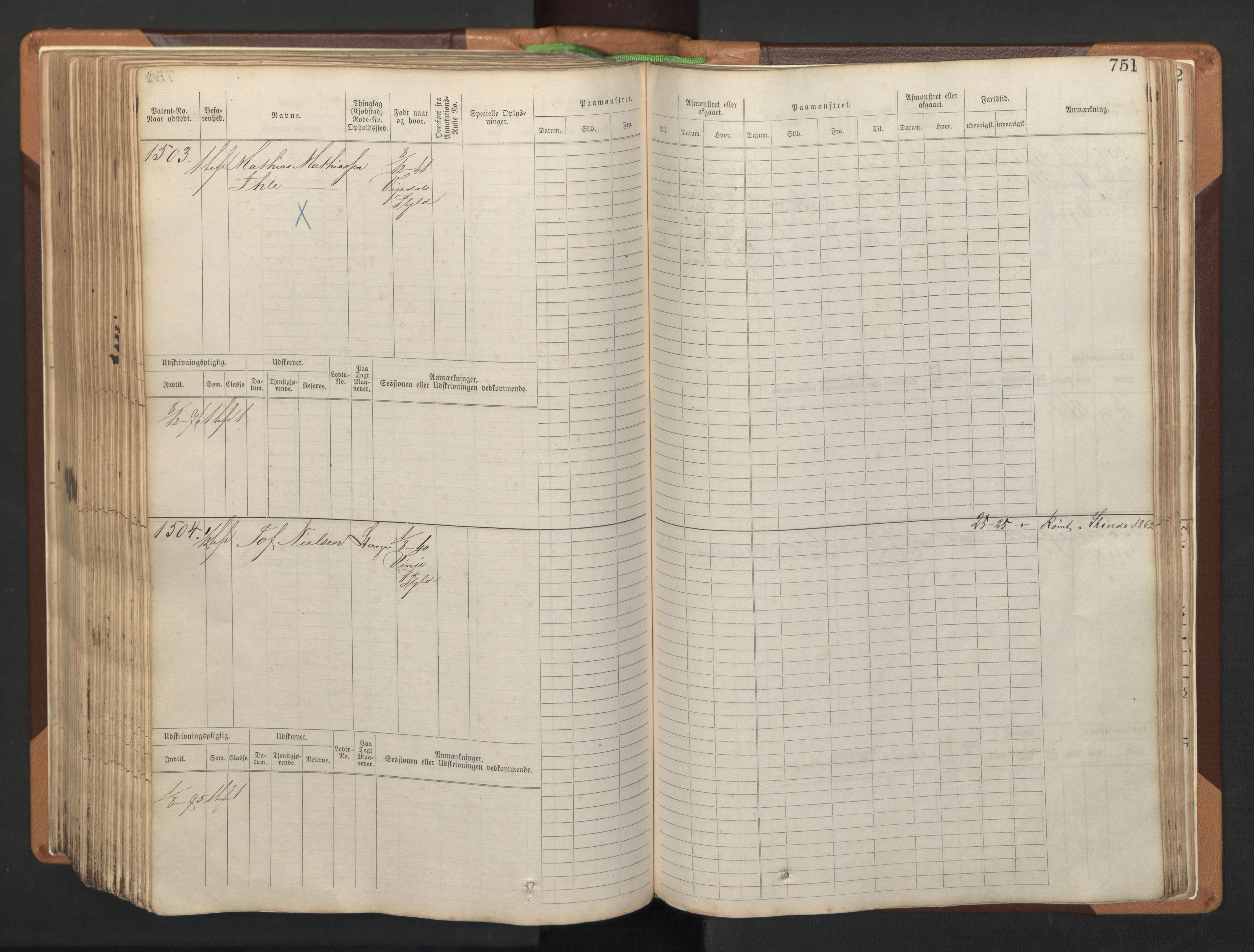 Stavanger sjømannskontor, SAST/A-102006/F/Fb/Fbb/L0005: Sjøfartshovedrulle, patentnr. 793-1606 (del 2), 1869-1880, p. 363