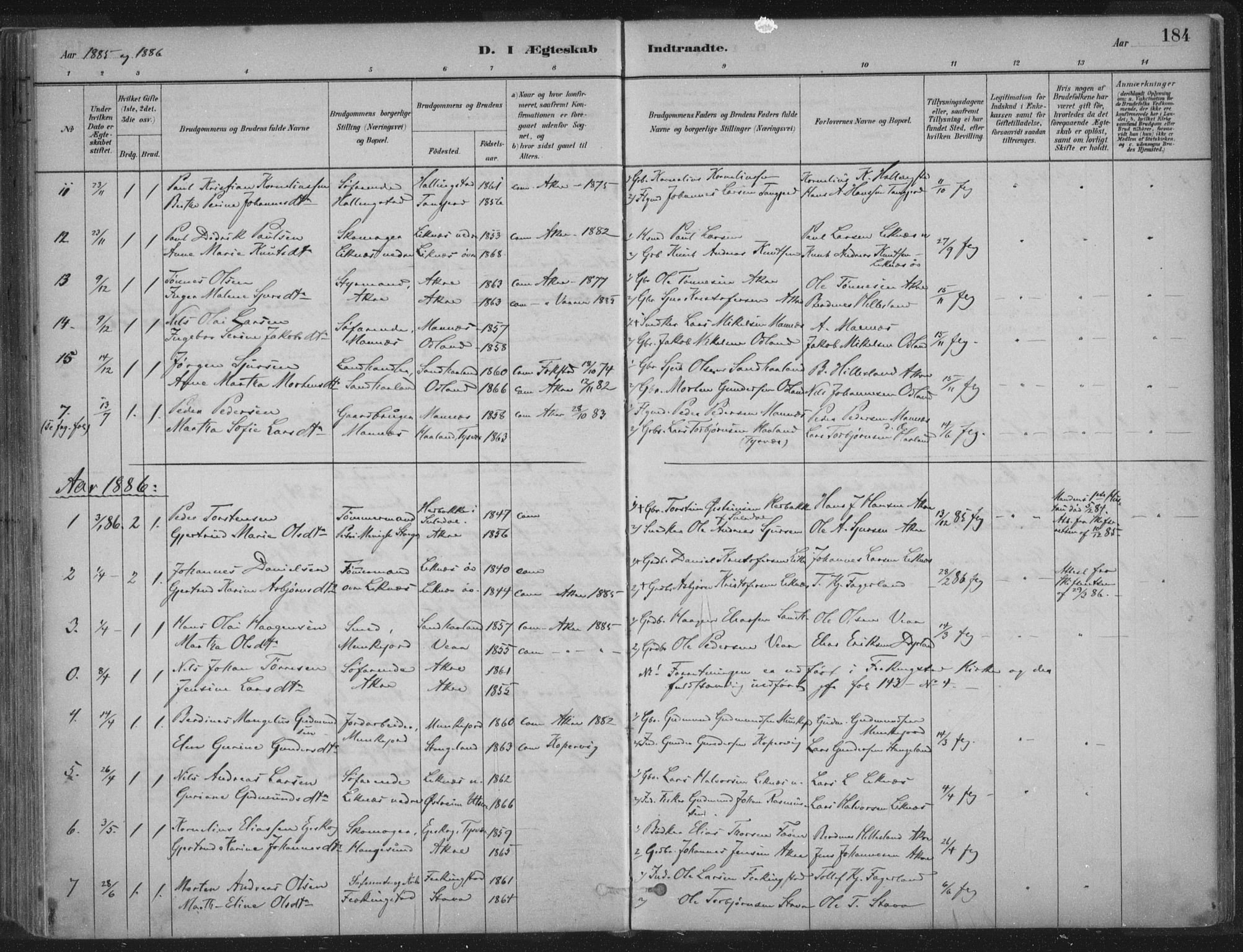 Kopervik sokneprestkontor, SAST/A-101850/H/Ha/Haa/L0004: Parish register (official) no. A 4, 1882-1905, p. 184