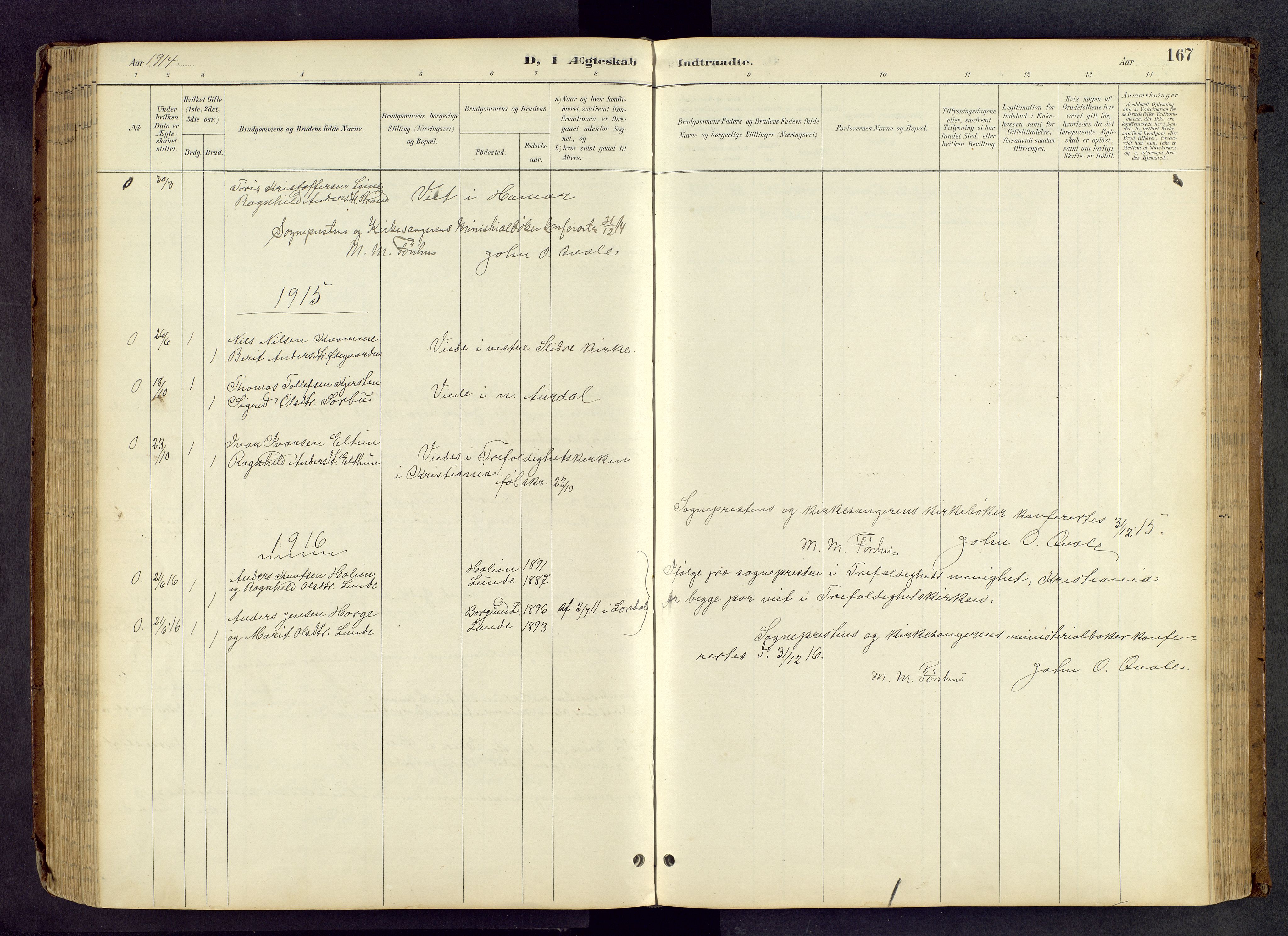 Vang prestekontor, Valdres, SAH/PREST-140/H/Hb/L0005: Parish register (copy) no. 5, 1889-1945, p. 167