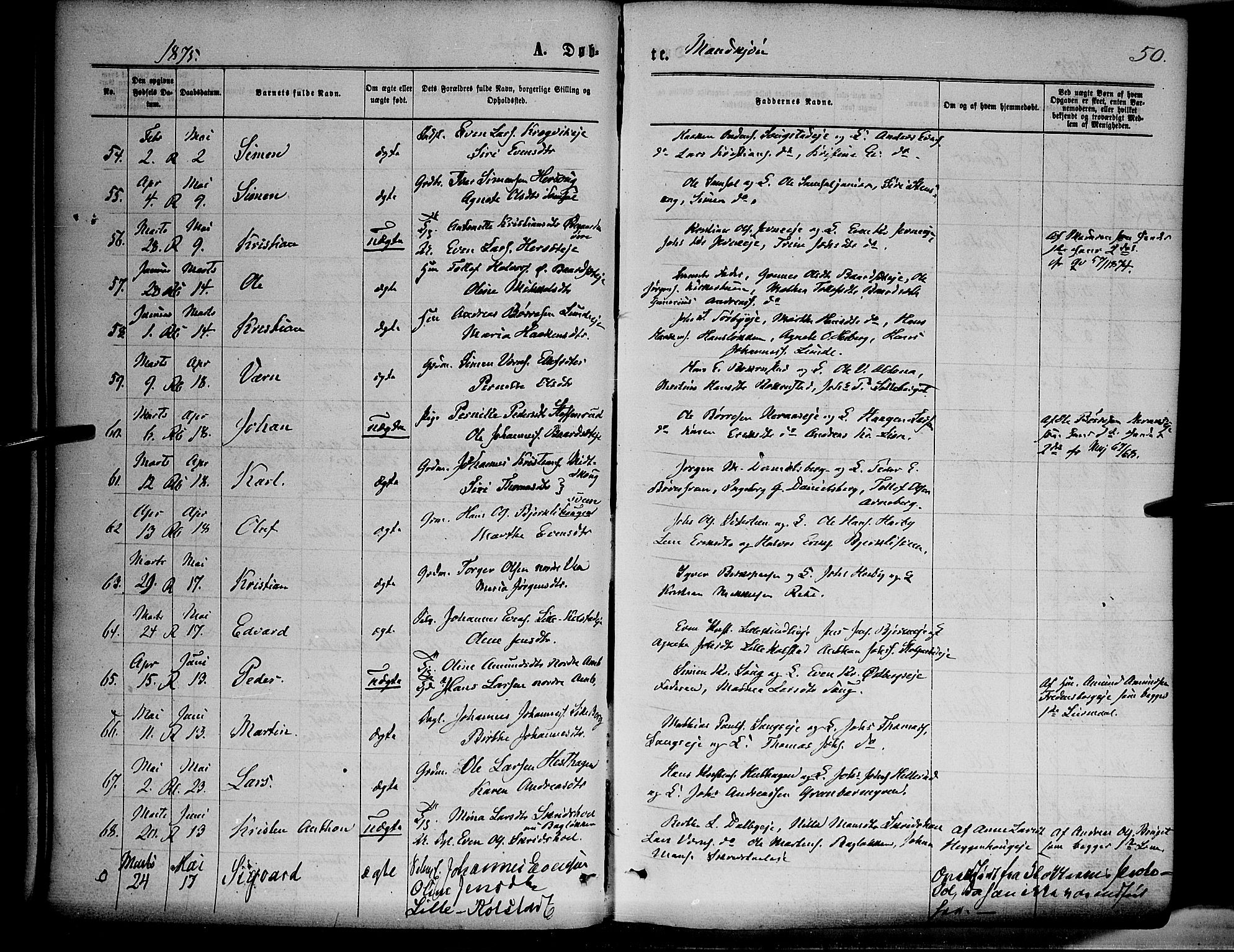 Ringsaker prestekontor, AV/SAH-PREST-014/K/Ka/L0011: Parish register (official) no. 11, 1870-1878, p. 50