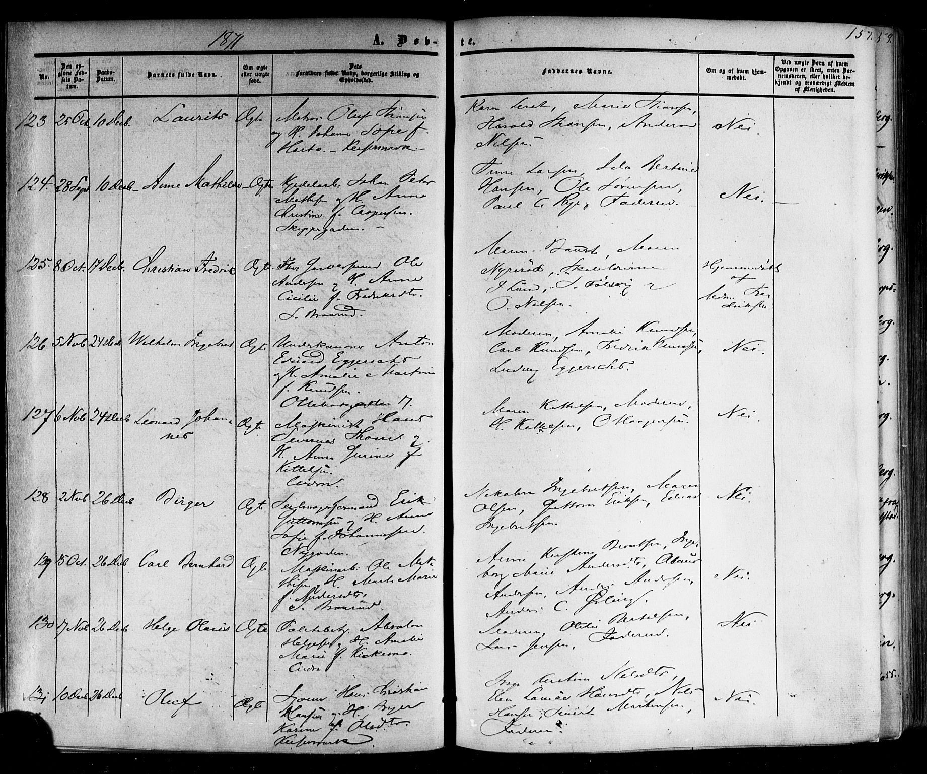 Horten kirkebøker, AV/SAKO-A-348/F/Fa/L0001: Parish register (official) no. 1, 1855-1871, p. 157