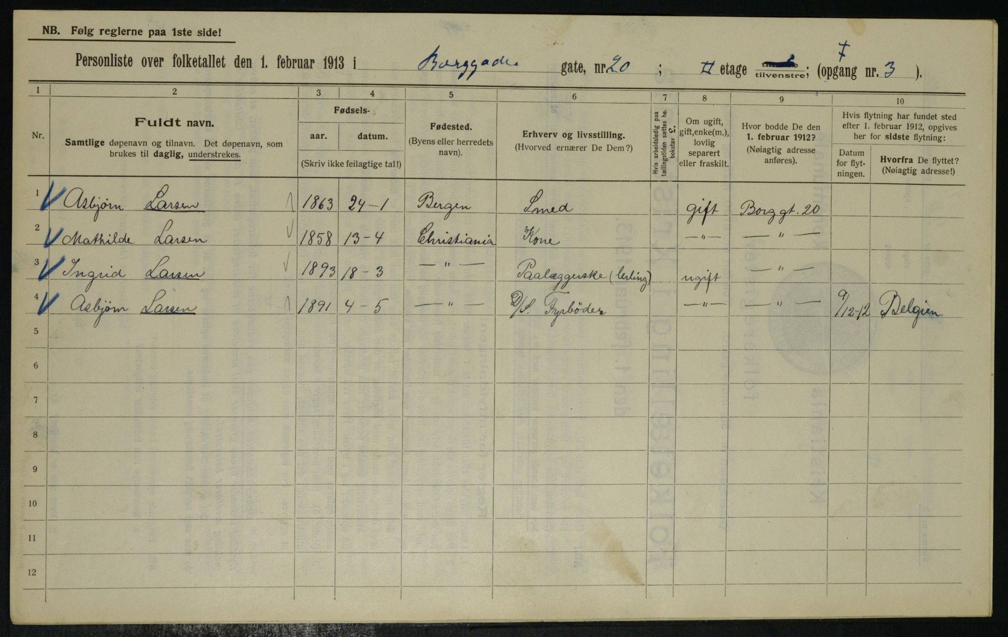 OBA, Municipal Census 1913 for Kristiania, 1913, p. 7931