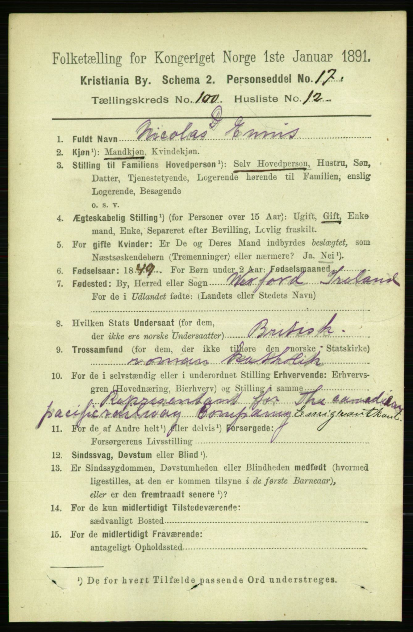 RA, 1891 census for 0301 Kristiania, 1891, p. 49623