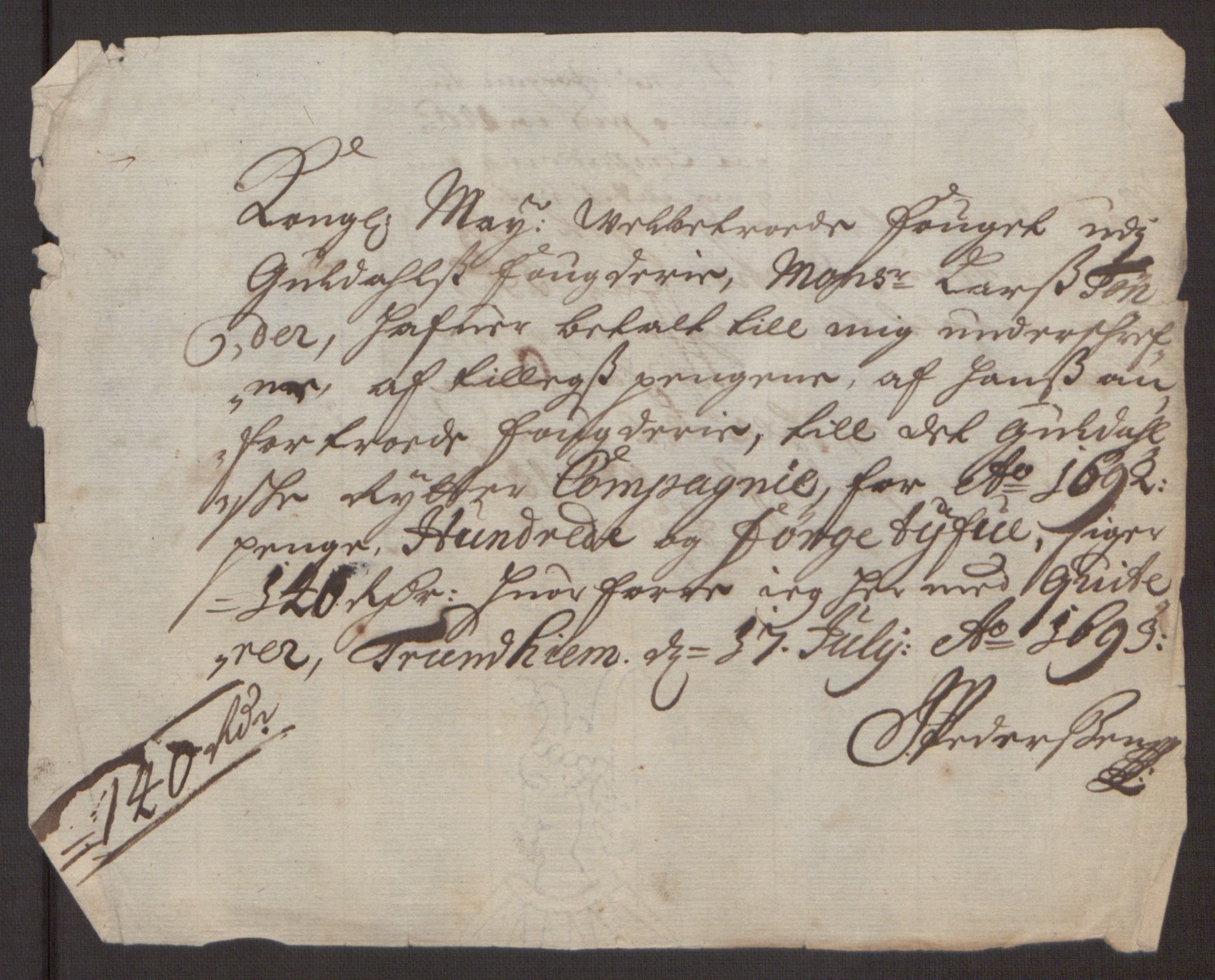 Rentekammeret inntil 1814, Reviderte regnskaper, Fogderegnskap, AV/RA-EA-4092/R59/L3942: Fogderegnskap Gauldal, 1692, p. 294