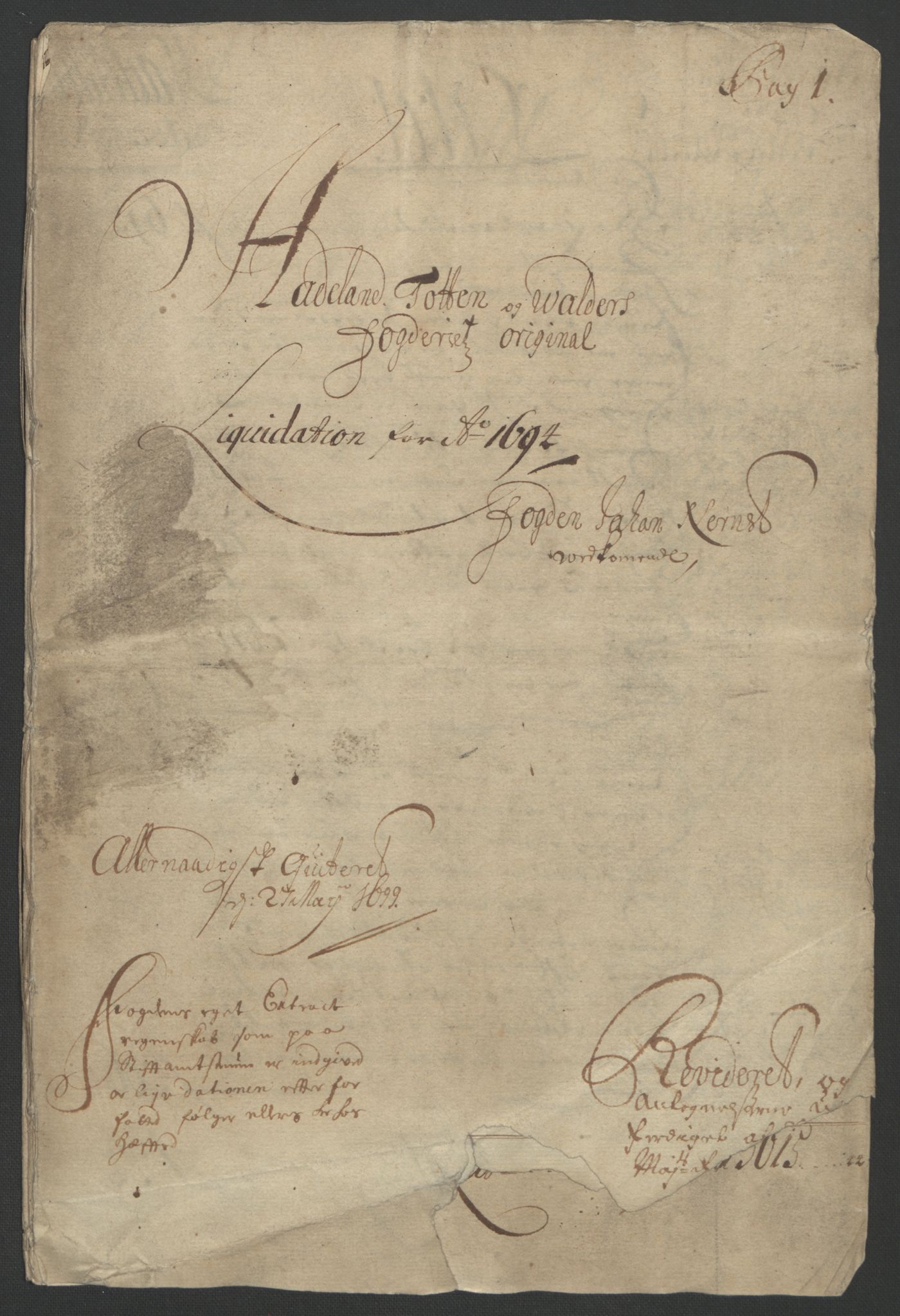 Rentekammeret inntil 1814, Reviderte regnskaper, Fogderegnskap, AV/RA-EA-4092/R18/L1292: Fogderegnskap Hadeland, Toten og Valdres, 1693-1694, p. 194