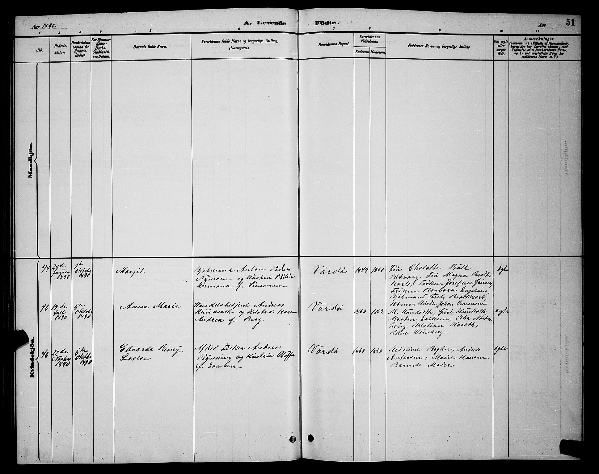 Vardø sokneprestkontor, AV/SATØ-S-1332/H/Hb/L0005klokker: Parish register (copy) no. 5, 1887-1892, p. 51