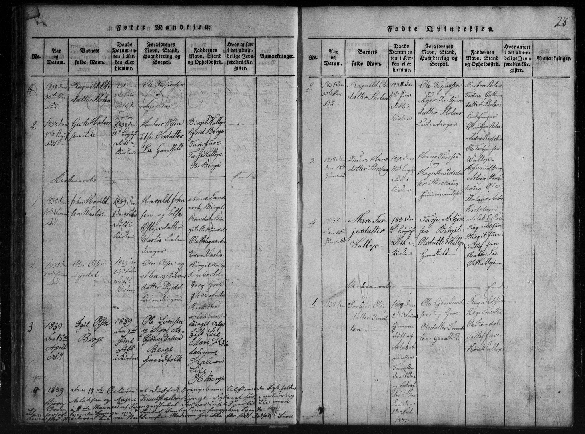 Rauland kirkebøker, SAKO/A-292/G/Gb/L0001: Parish register (copy) no. II 1, 1815-1886, p. 28