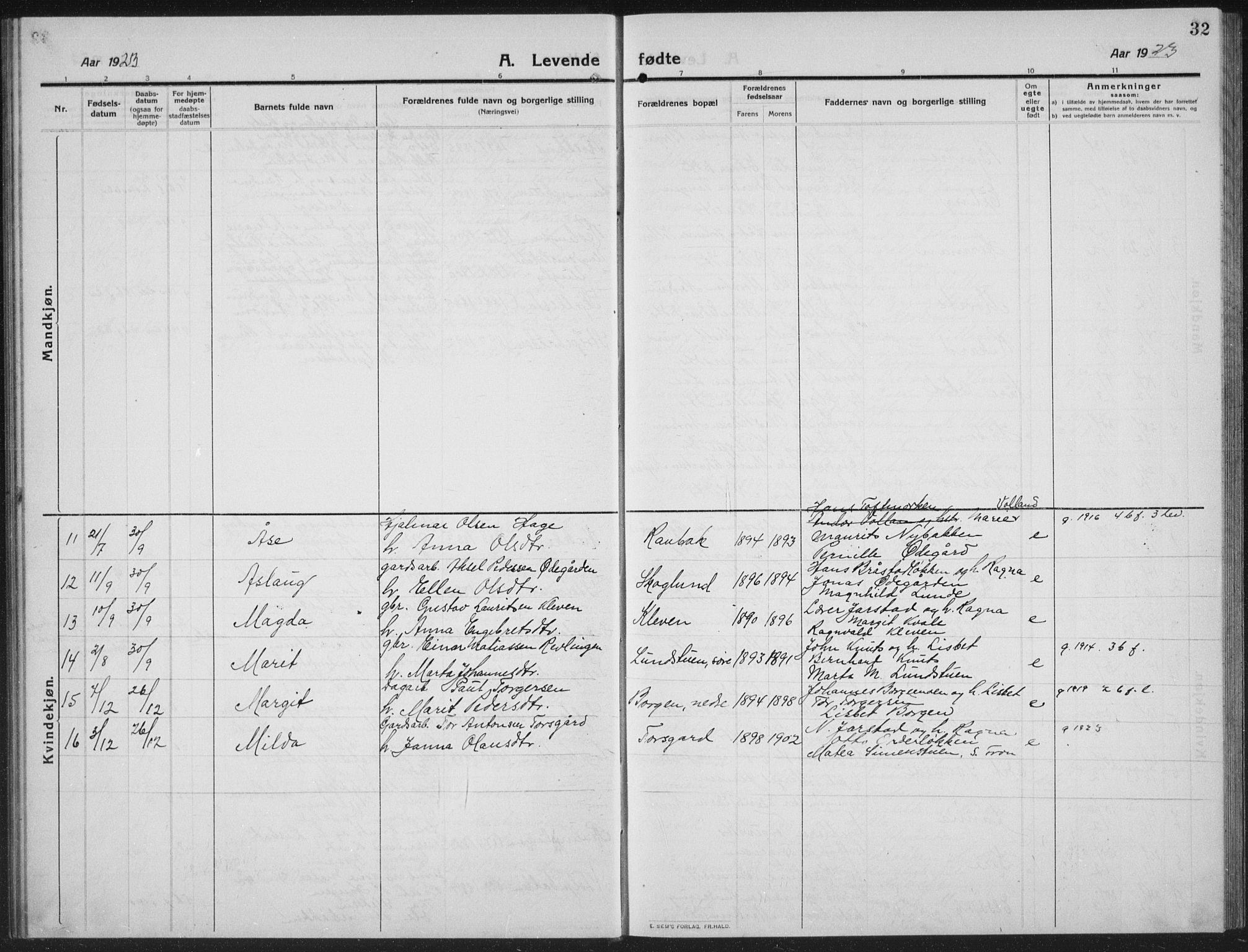 Ringebu prestekontor, SAH/PREST-082/H/Ha/Hab/L0010: Parish register (copy) no. 10, 1911-1934, p. 32