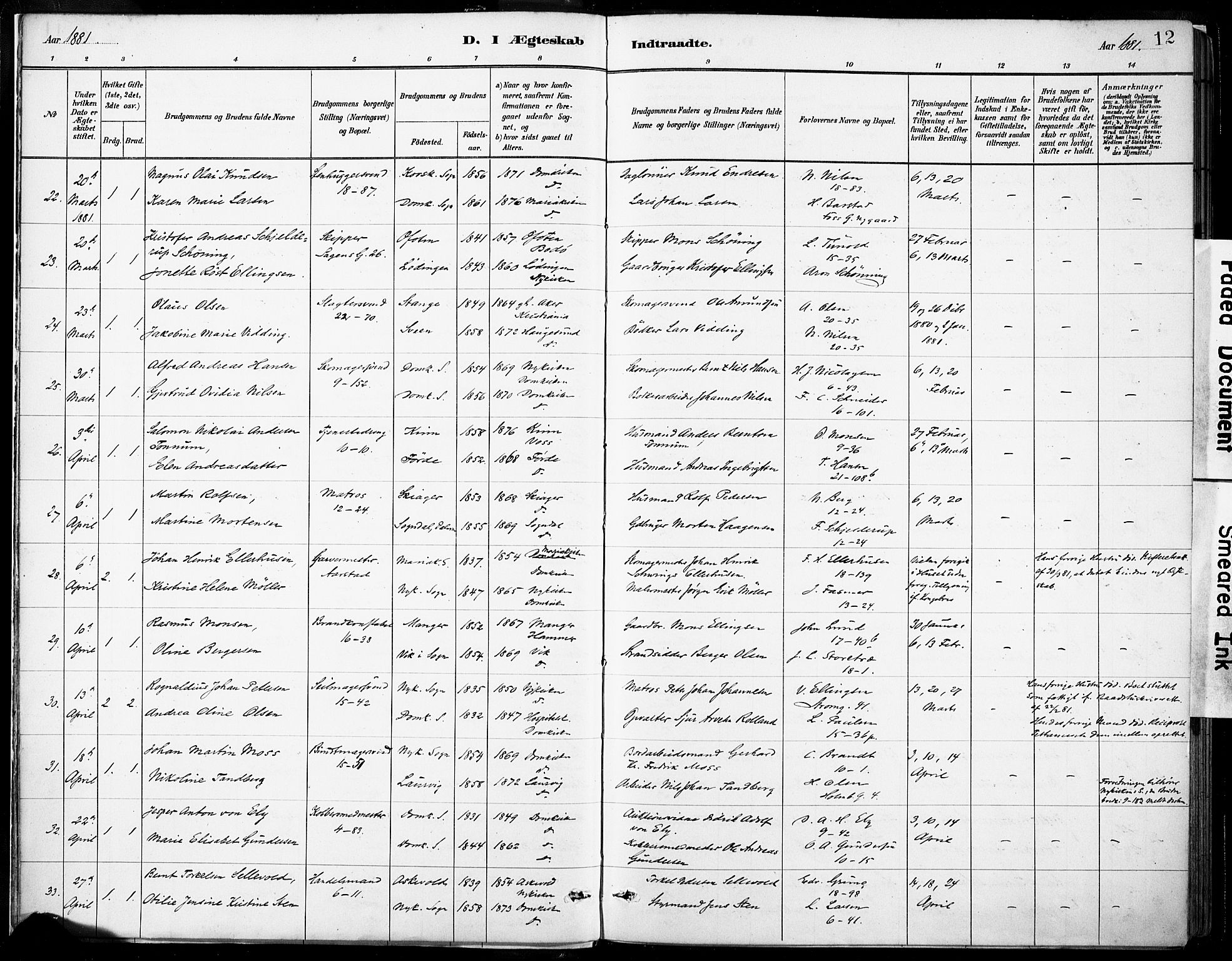 Domkirken sokneprestembete, AV/SAB-A-74801/H/Haa/L0037: Parish register (official) no. D 4, 1880-1907, p. 12