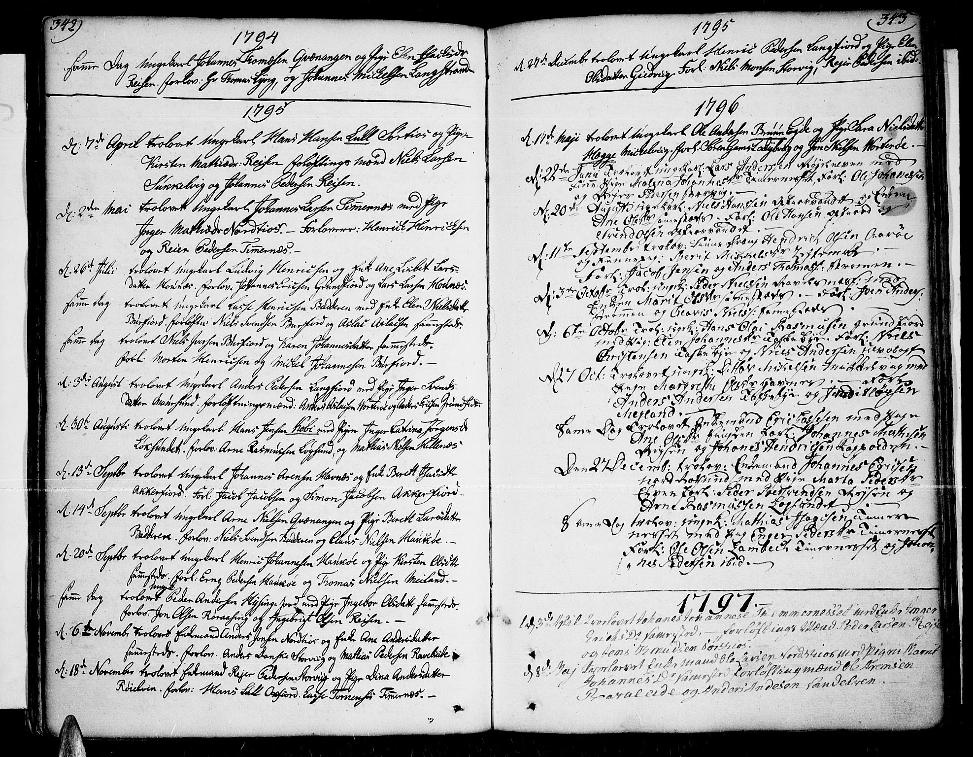 Skjervøy sokneprestkontor, SATØ/S-1300/H/Ha/Haa/L0002kirke: Parish register (official) no. 2, 1781-1817, p. 342-343