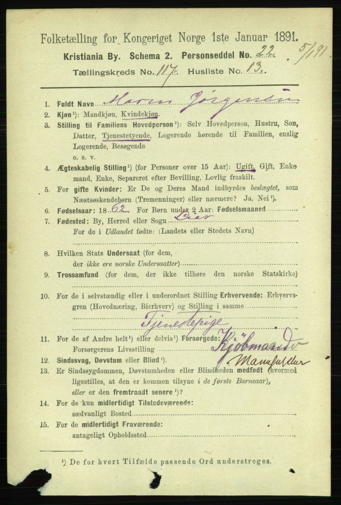 RA, 1891 census for 0301 Kristiania, 1891, p. 63233