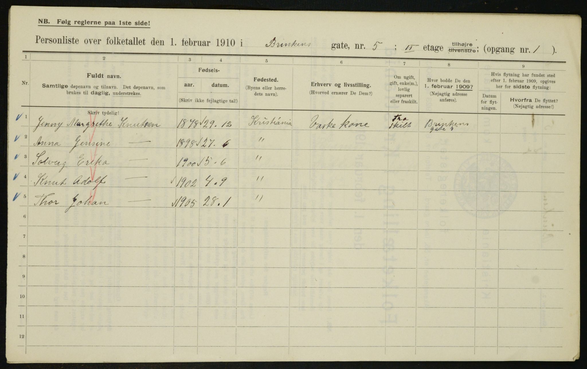 OBA, Municipal Census 1910 for Kristiania, 1910, p. 8465