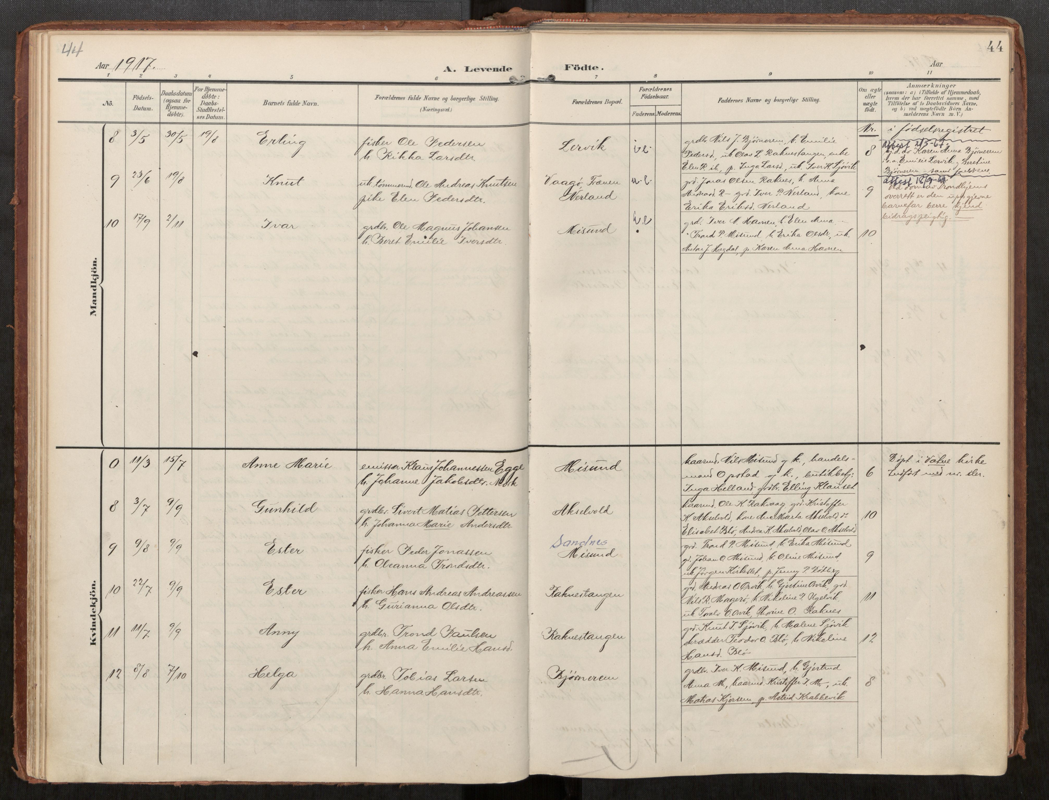 Ministerialprotokoller, klokkerbøker og fødselsregistre - Møre og Romsdal, AV/SAT-A-1454/563/L0740: Parish register (official) no. 563A02, 1903-1923, p. 44