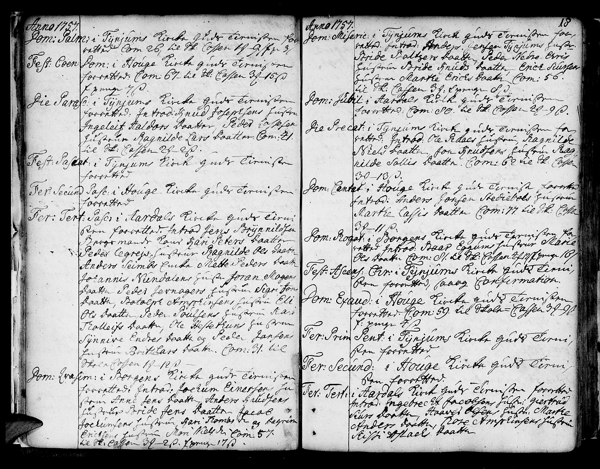 Lærdal sokneprestembete, AV/SAB-A-81201: Parish register (official) no. A 2, 1752-1782, p. 18