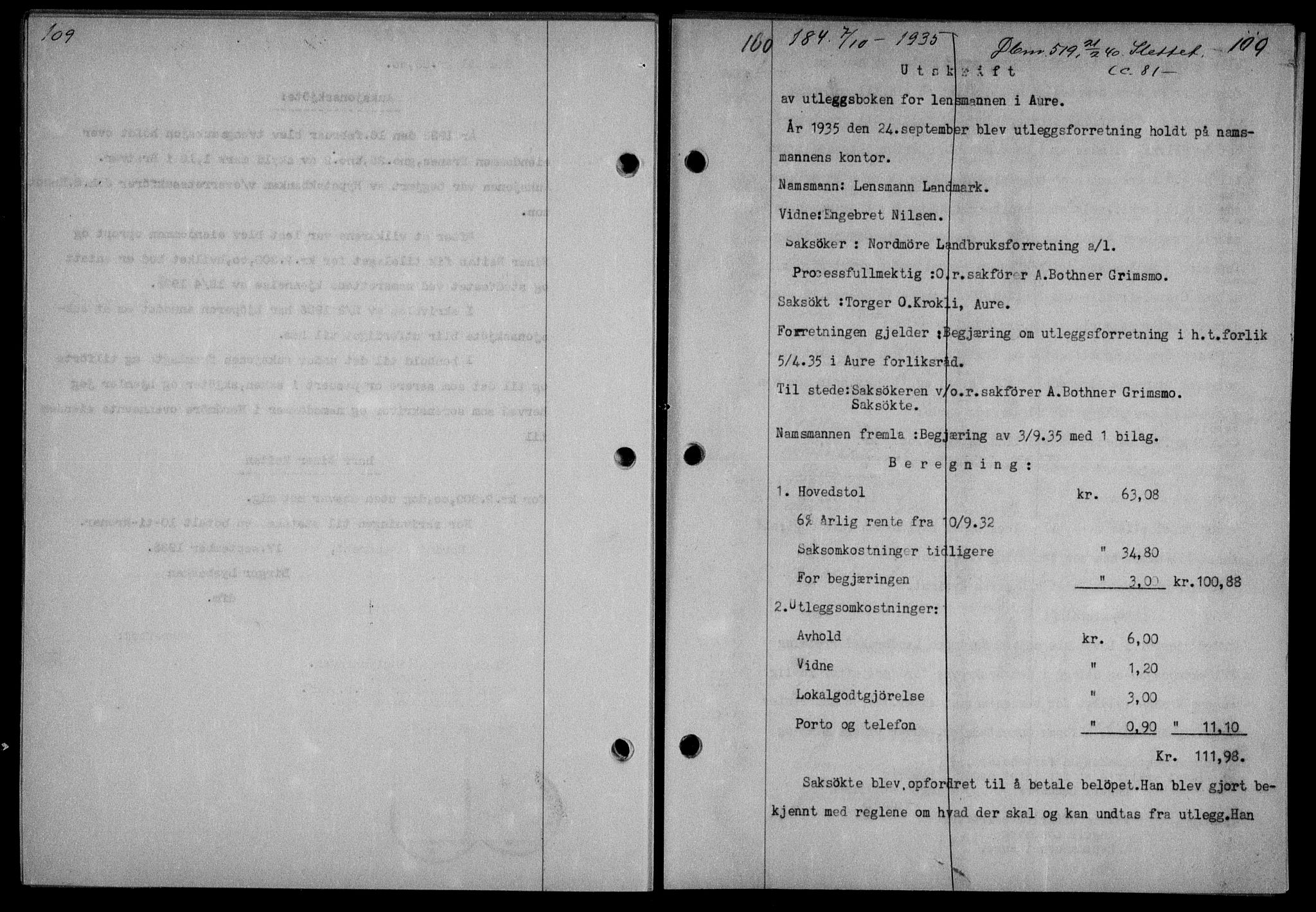 Nordmøre sorenskriveri, AV/SAT-A-4132/1/2/2Ca/L0086: Mortgage book no. 76, 1935-1935, Deed date: 07.10.1935